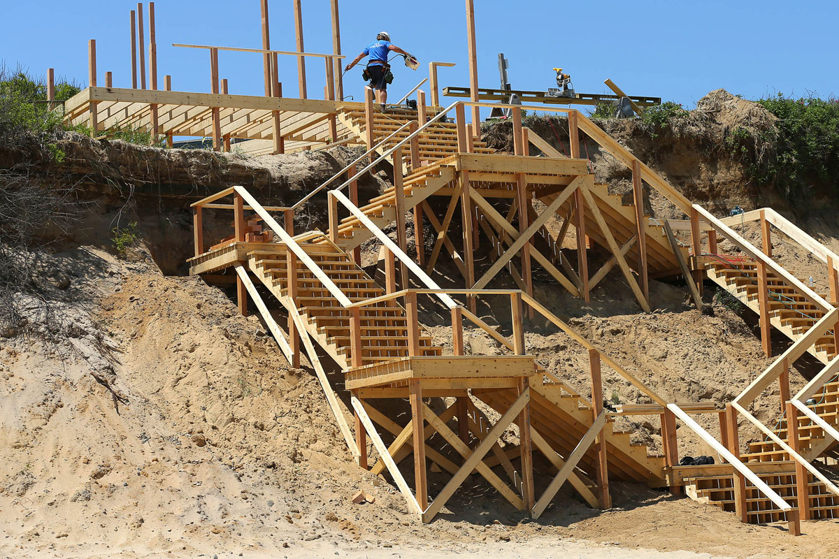 A new staircase leading from a cliff to Nauset Light Beach in Eastham will open soon. The landscape has a very different look, said Ted Keon, town director of coastal resources.