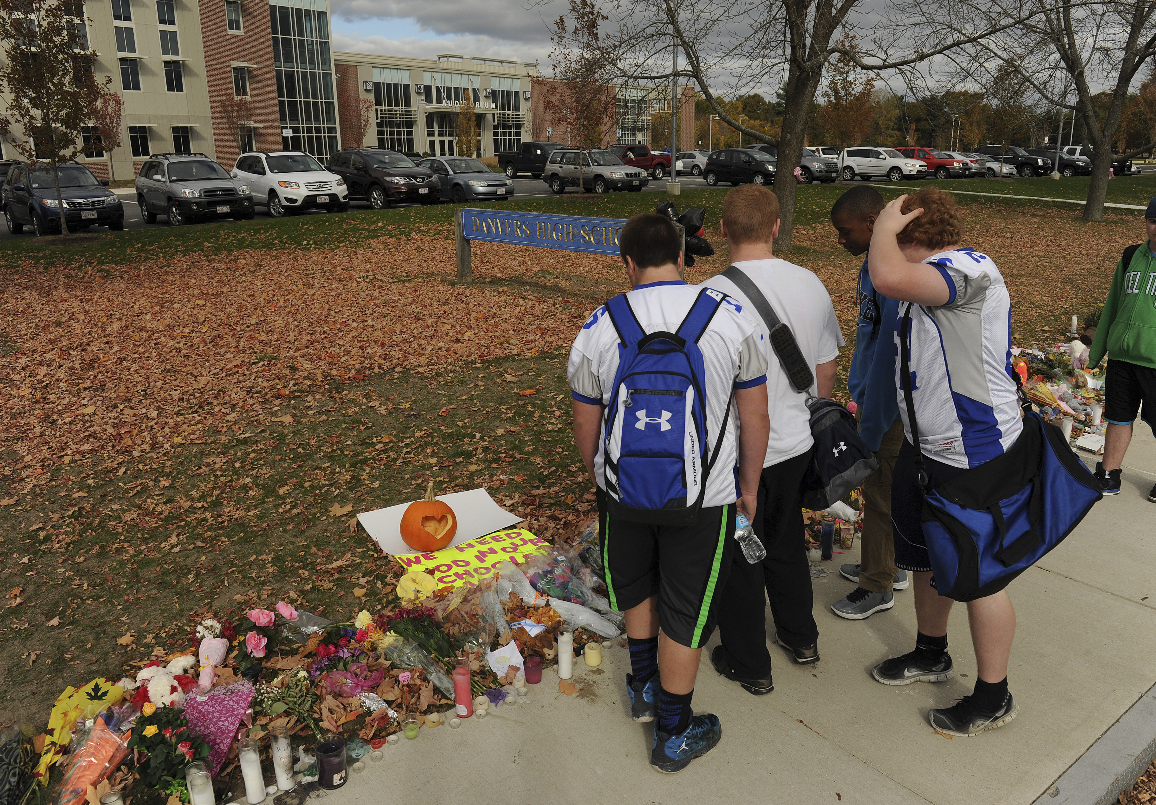 A makeshift memorial to Ritzer greeted students returning to Danvers High School on Friday.