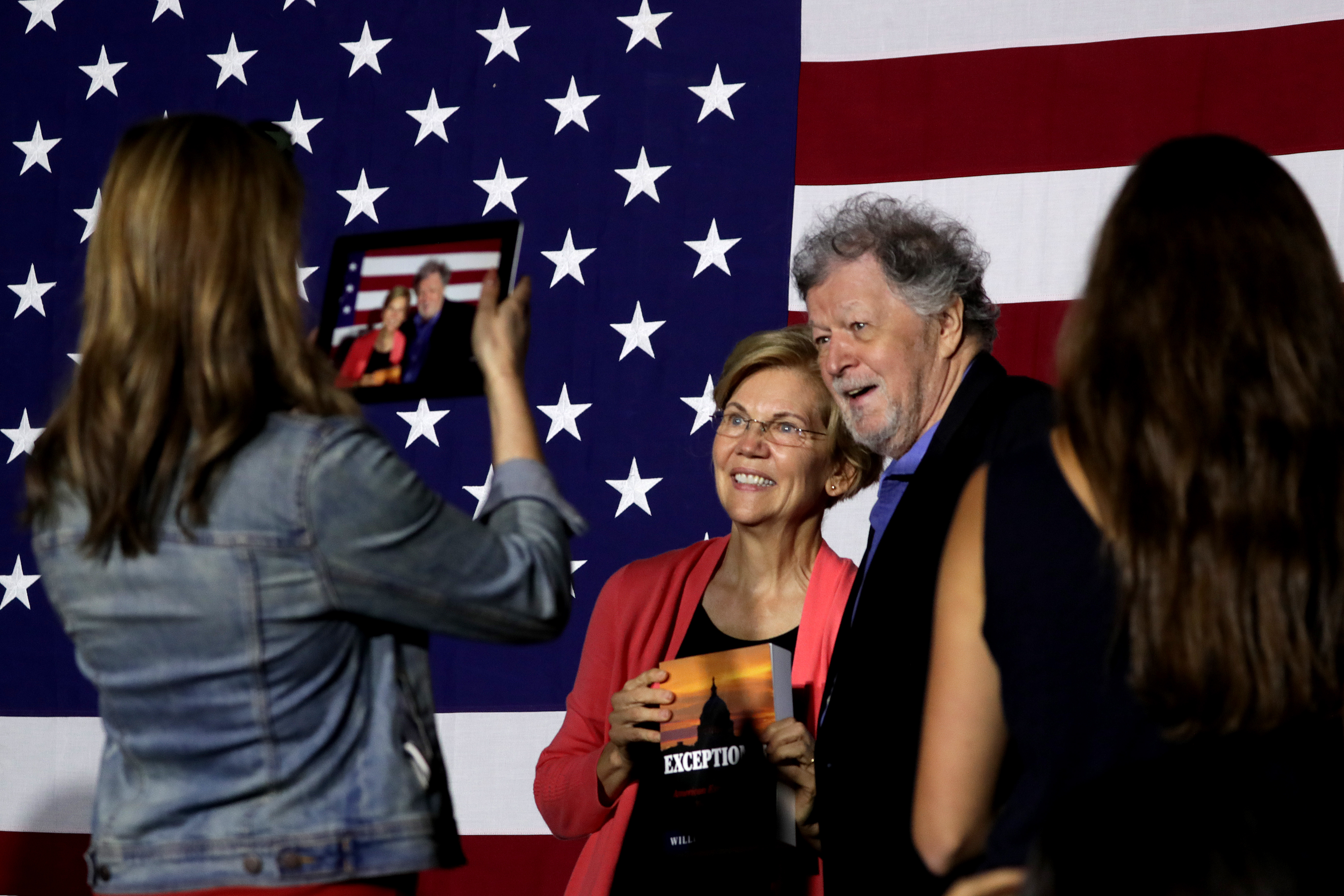 After waiting behind many other fans of the senator, William Boardman of Woodstock, Vt., was last in line to get a selfie with Warren at Keene State.