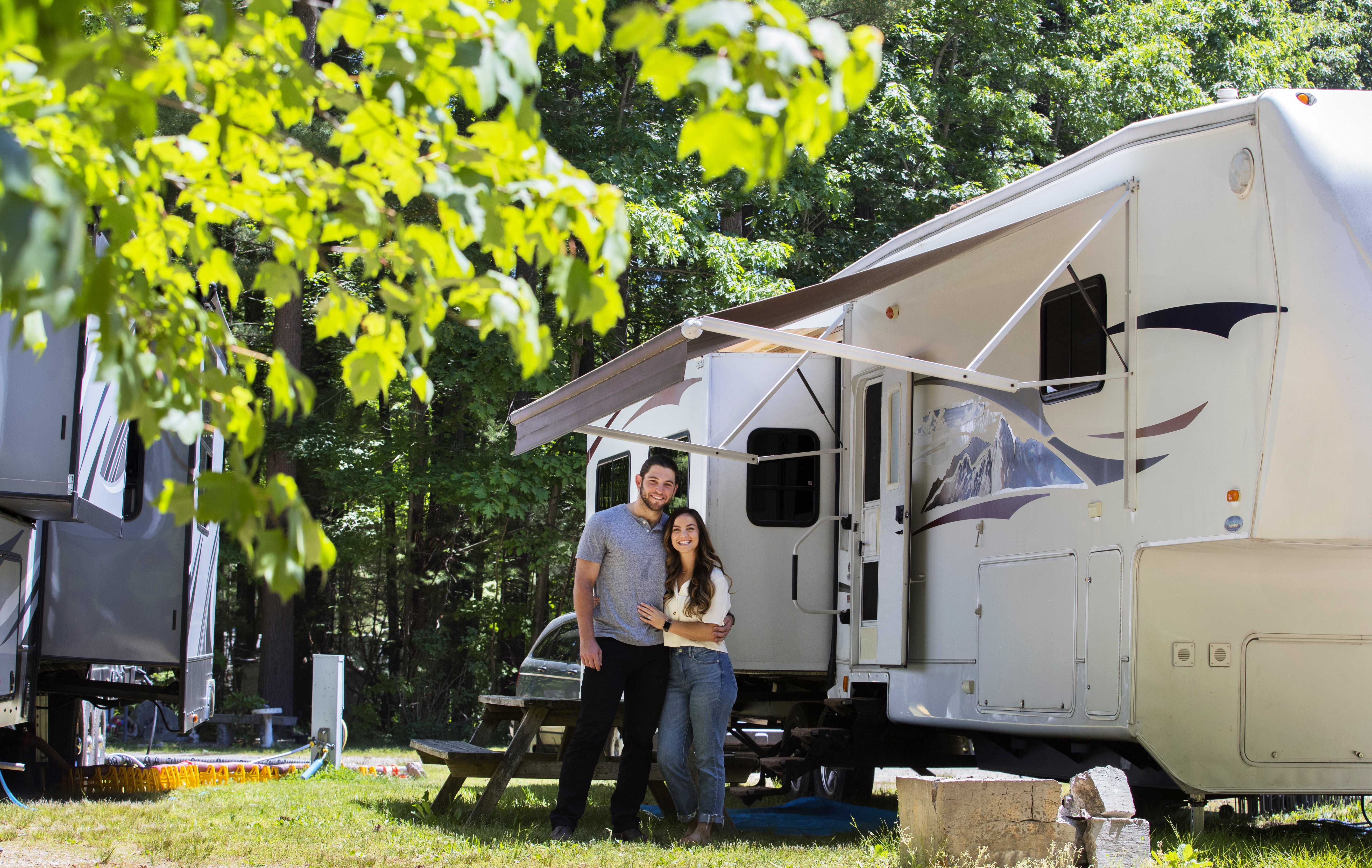 Adam and Kelly at their temporary home in Mansfield.