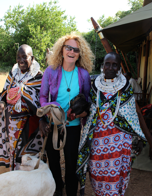 Judi Wineland with Maasai women in Tanzania.