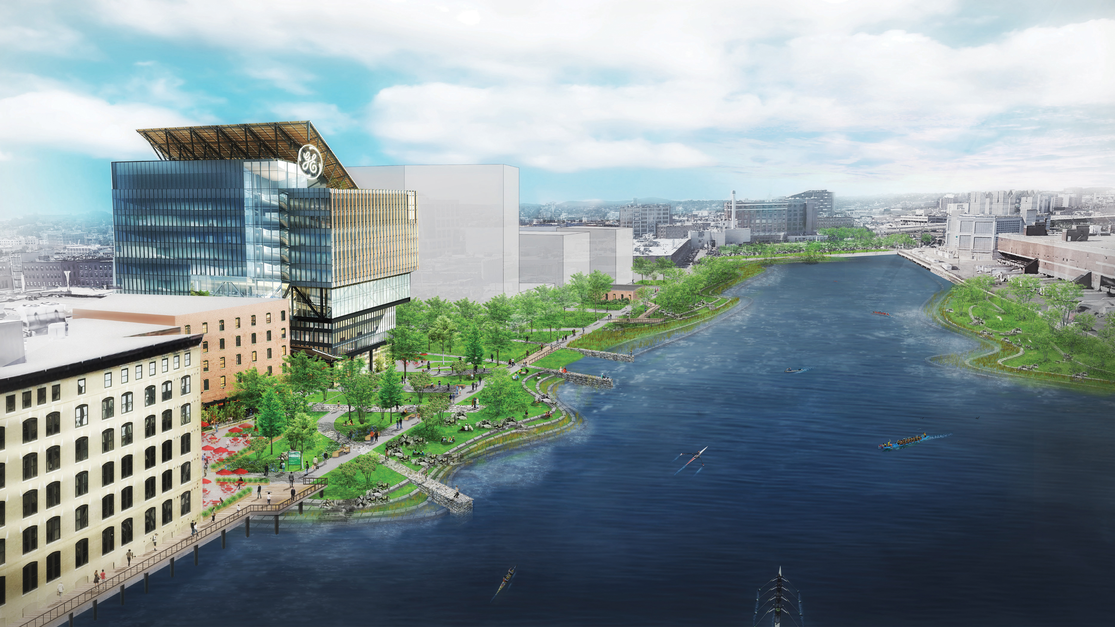 A rendering from page 13 of the “Executive Summary of Coastal Resilience Solutions of South Boston” of long-term flood protection such as what is shown here for Fort Point Channel can also improve quality of life.