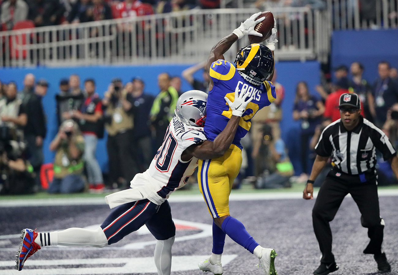 Jason McCourty arrives just in time to prevent Brandin Cooks from holding on for a touchdown.