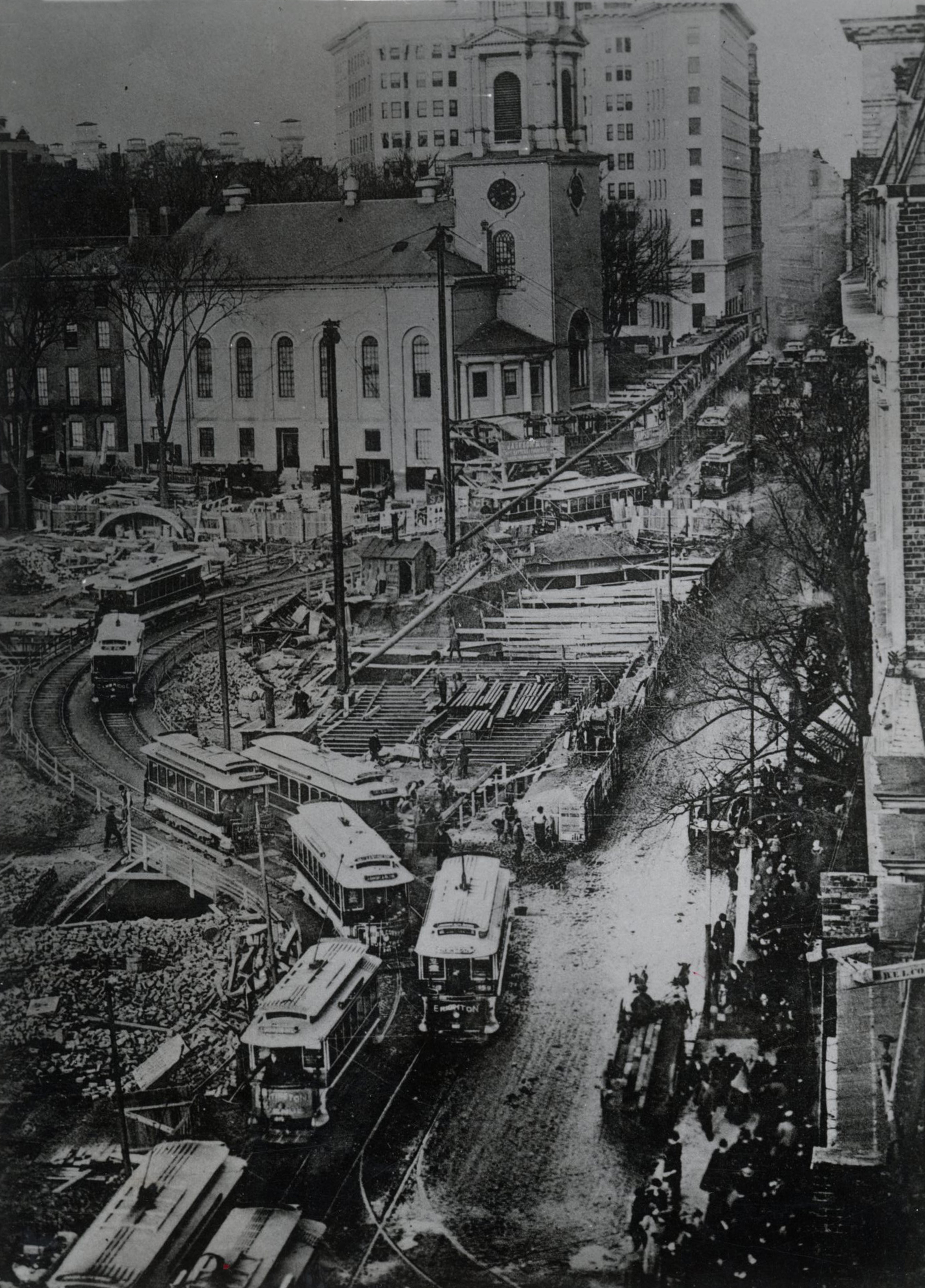 The city managed to keep its busiest thoroughfares open to traffic. Rather than eliminate street-level rail service, engineers took the extraordinary step of designing a detour of the tracks.