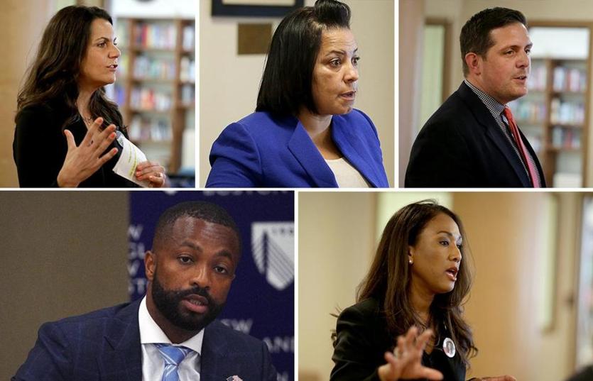 Clockwise from top left: Shannon McAuliffe, Rachael Rollins, Gregory Henning, Linda Champion, and Evandro Carvalho.