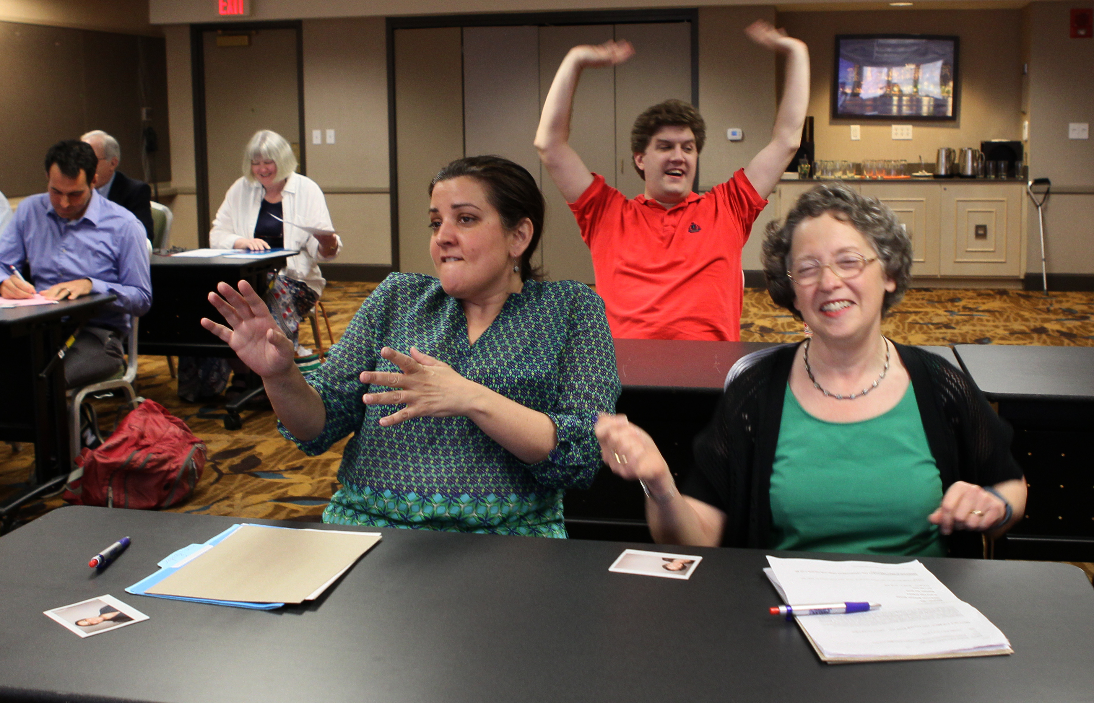 From left, Amy Ramsay of Medford, Paul Flynn of Providence, and Carol Oppenheim of Owings Mills, Md., during the auditions.