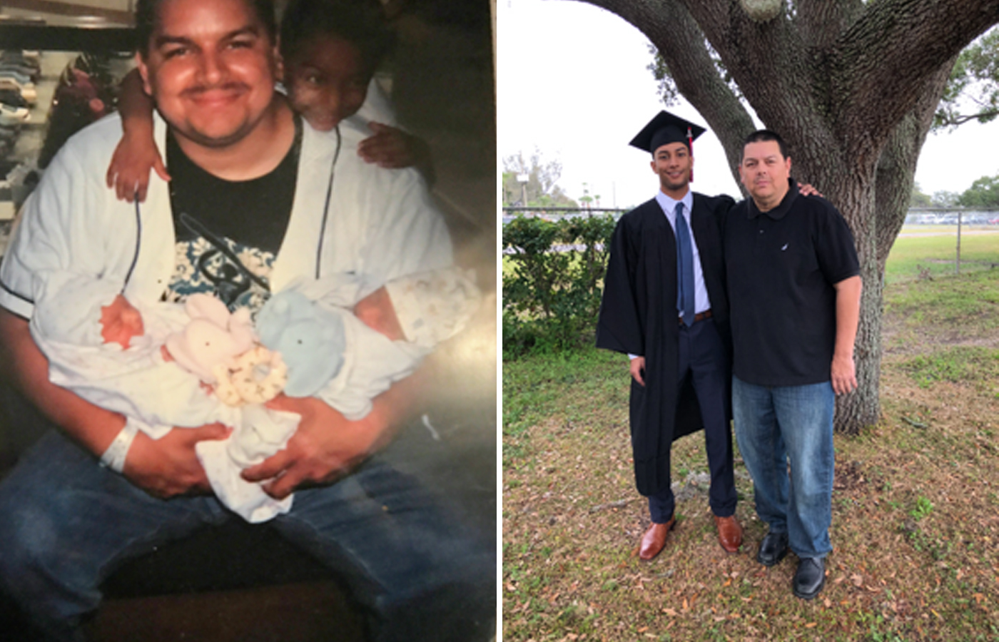 Jose Fontanez and his son Keaton (photo on left), then 5, were photographed with newborn twins Ethan and Kerstin and Fontanez attended his son Keaton's graduation from the University of Tampa in December.
