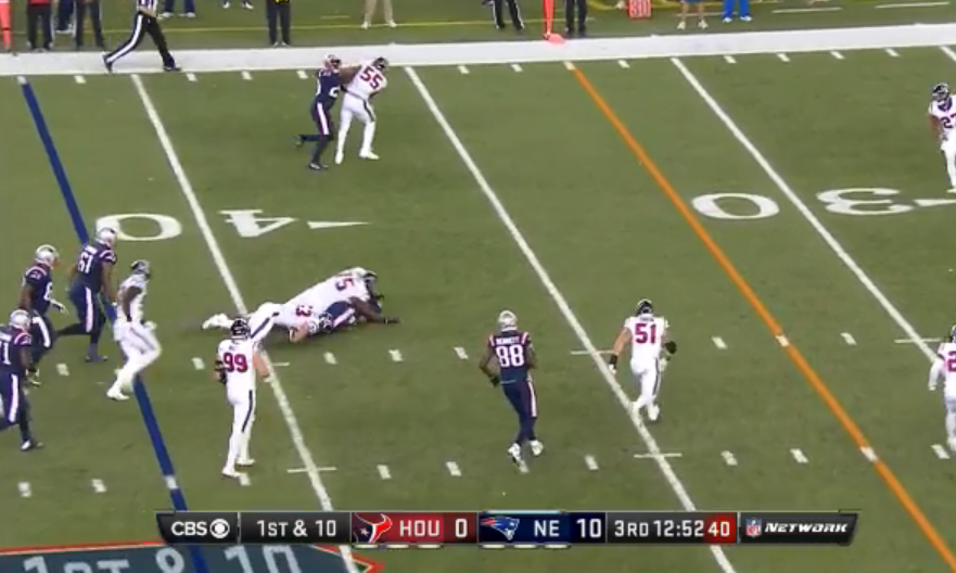 Jacoby Brissett’s injury is believed to have occurred on this third-quarter play.