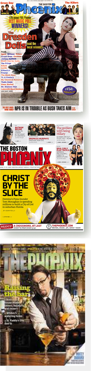 The Phoenix, launched in 1966 as Boston After Dark, reinvented itself as a glossy magazine six months ago in an effort to attract national advertisers. It’s final issue is shown at the bottom.