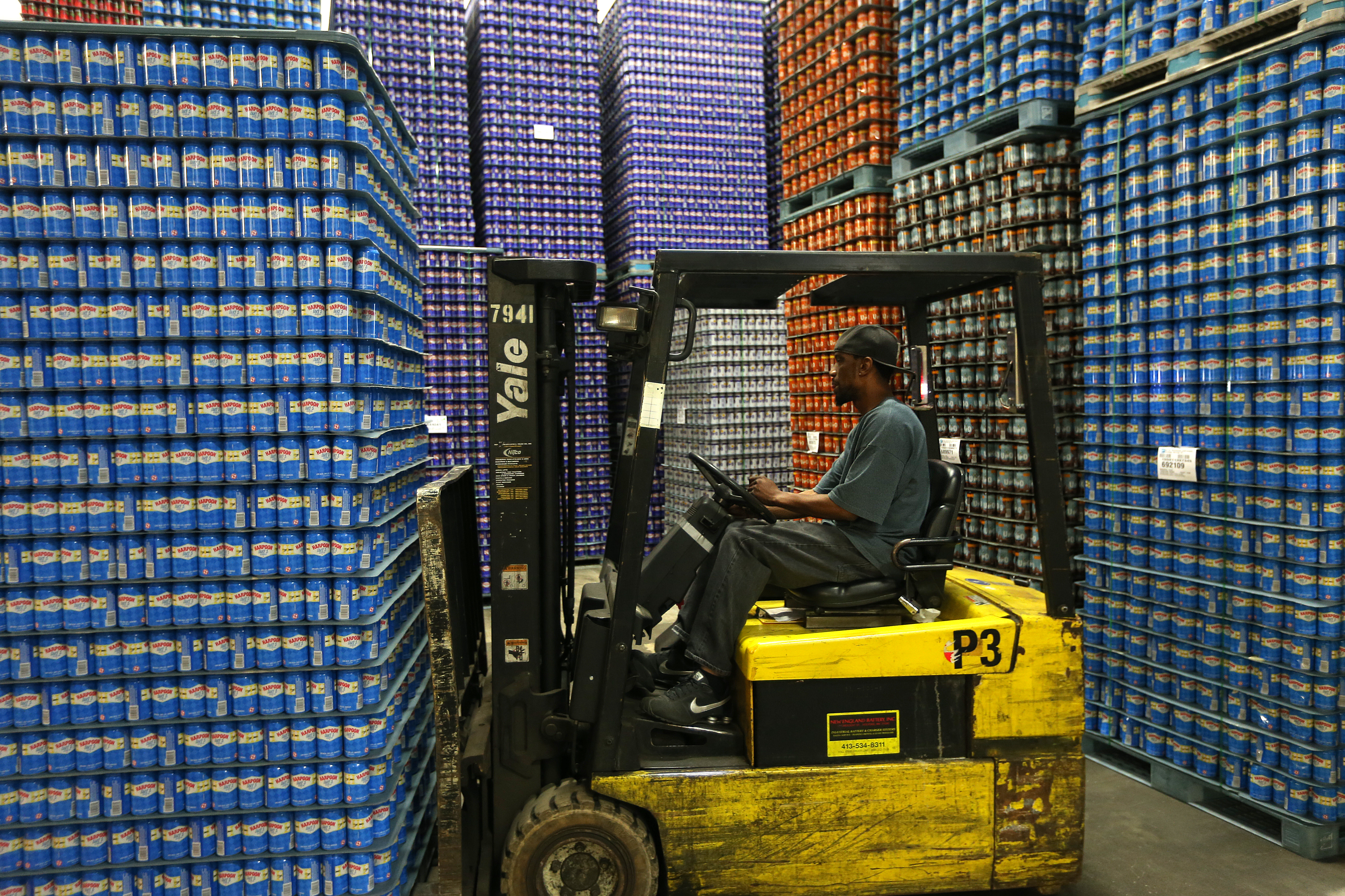 Sam Bailey worked a forklift at Harpoon Brewery in the Marine Industrial Park.