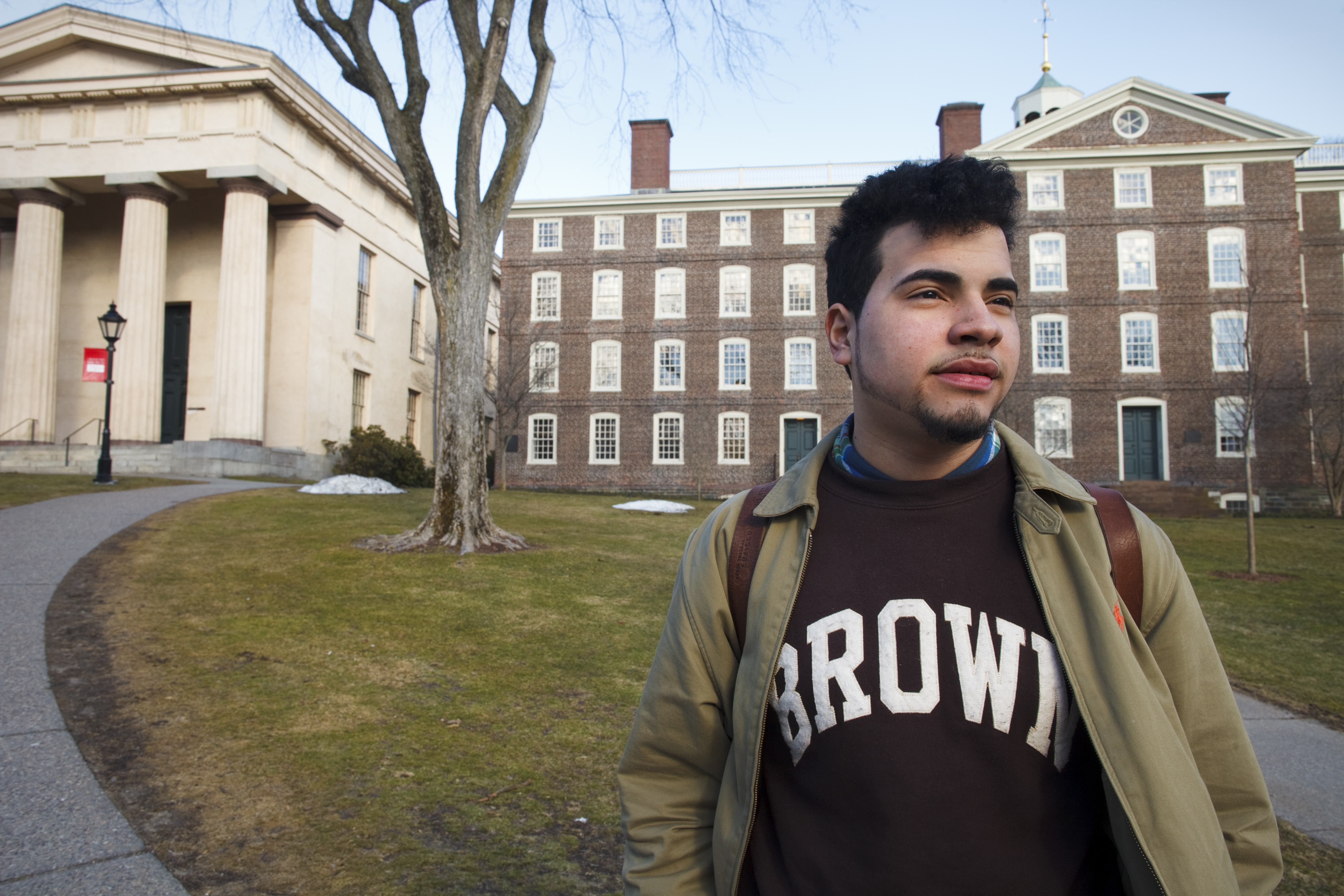 Freshman Alejandro Claudio navigates a different world at Brown. “If I fail, I’m going back to poverty, to working in a factory,” he says.