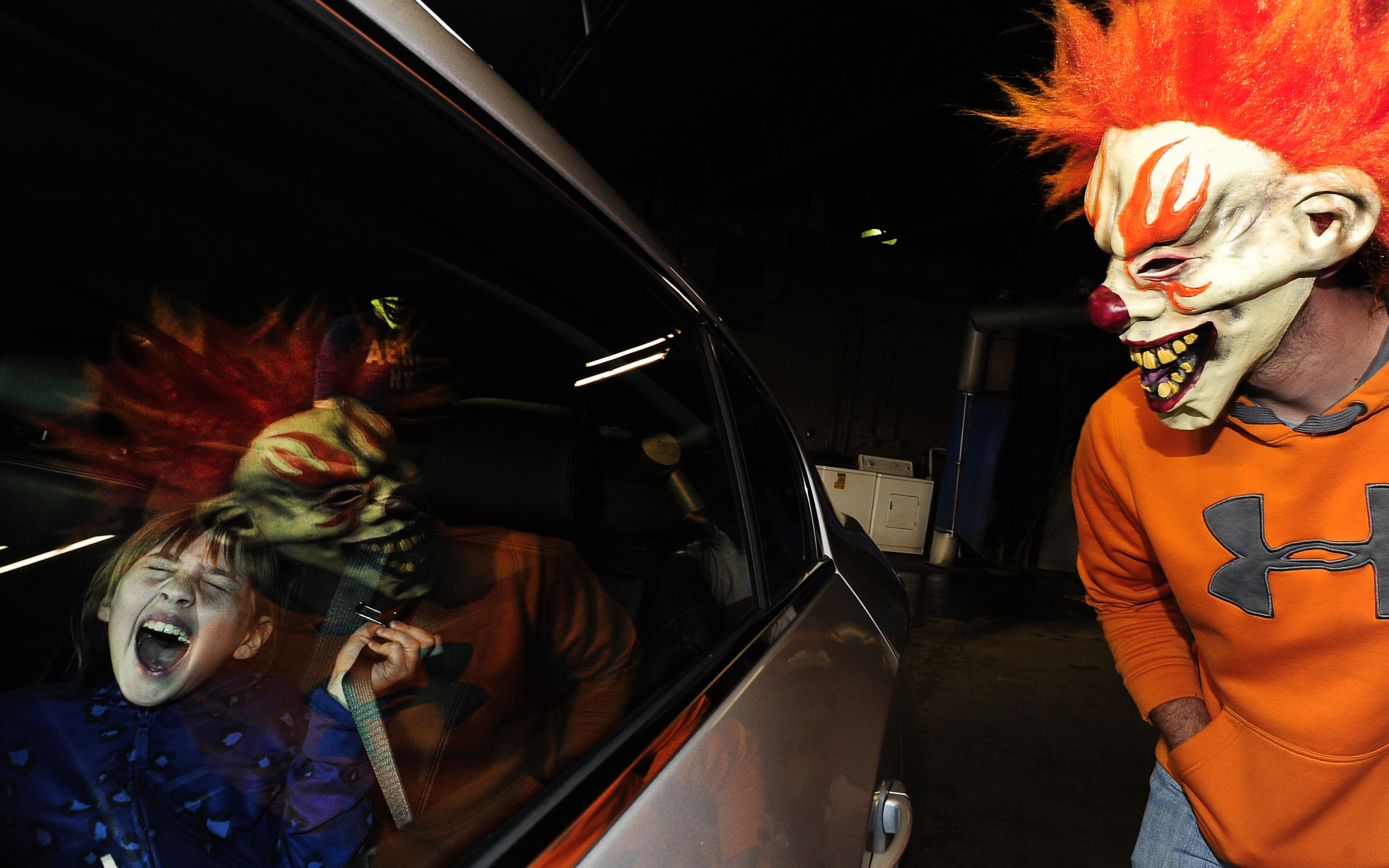 Regan Skinner, 10, screamed during a haunted car wash in Michigan.
