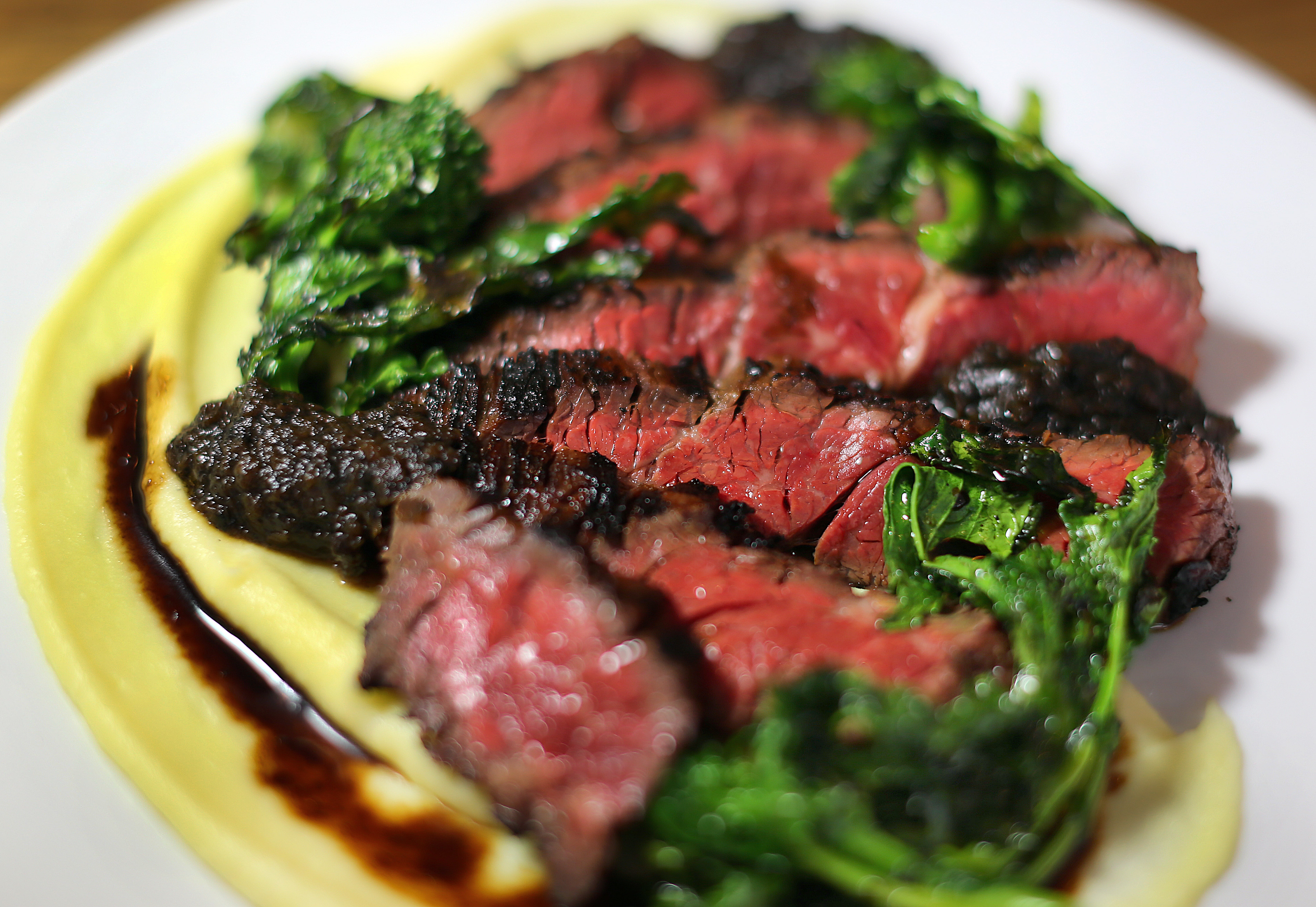 Hanger steak with miso-cola marinade.