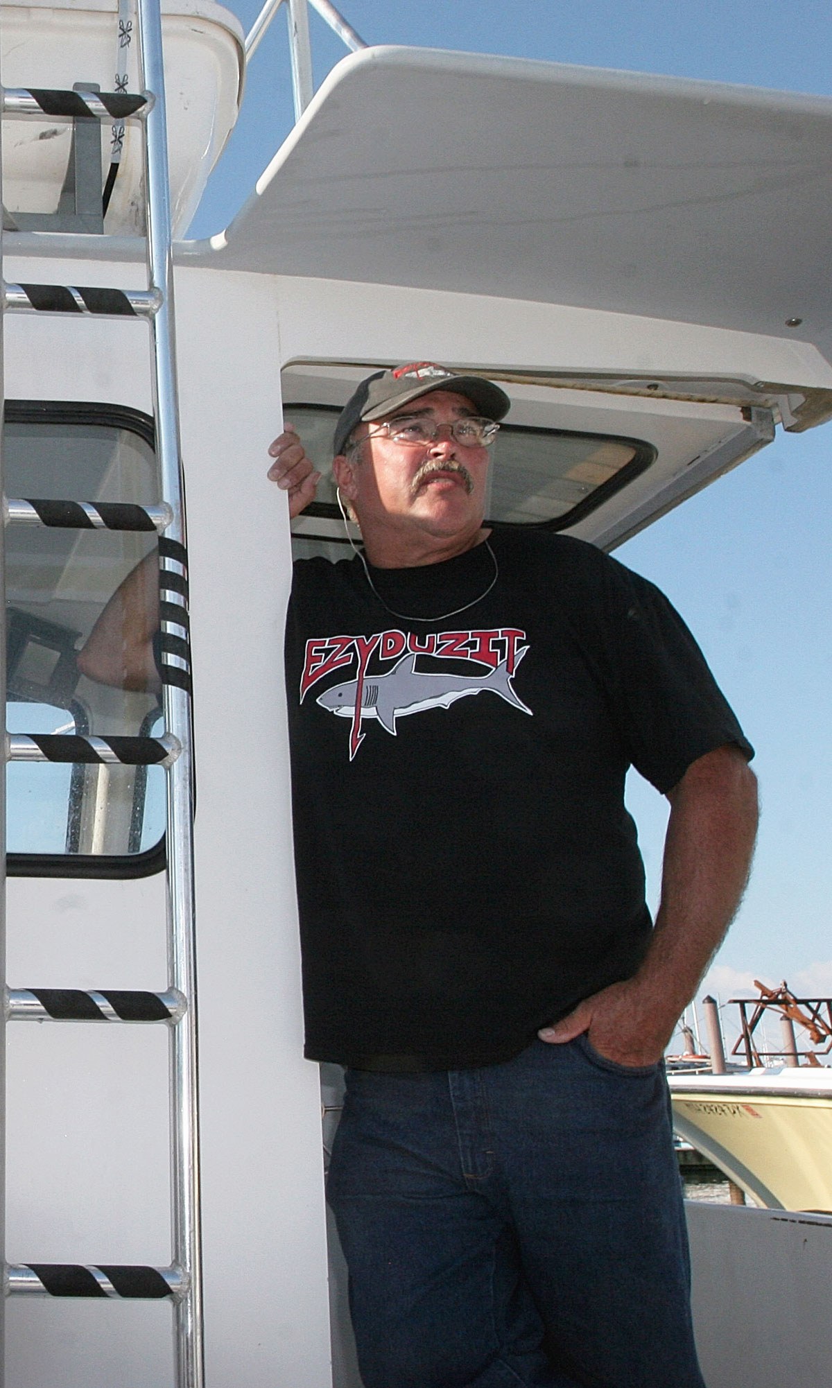 Bill Chaprales in search of tagging great white sharks off the coast of Chatham in 2010.