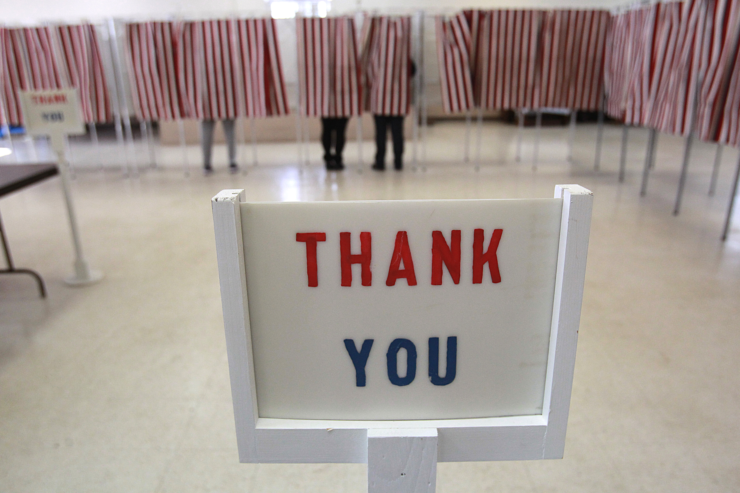 The Baptist Parish Hall in Allenstown thanked voters. Across the state, voters appeared to turn out in strong numbers.
