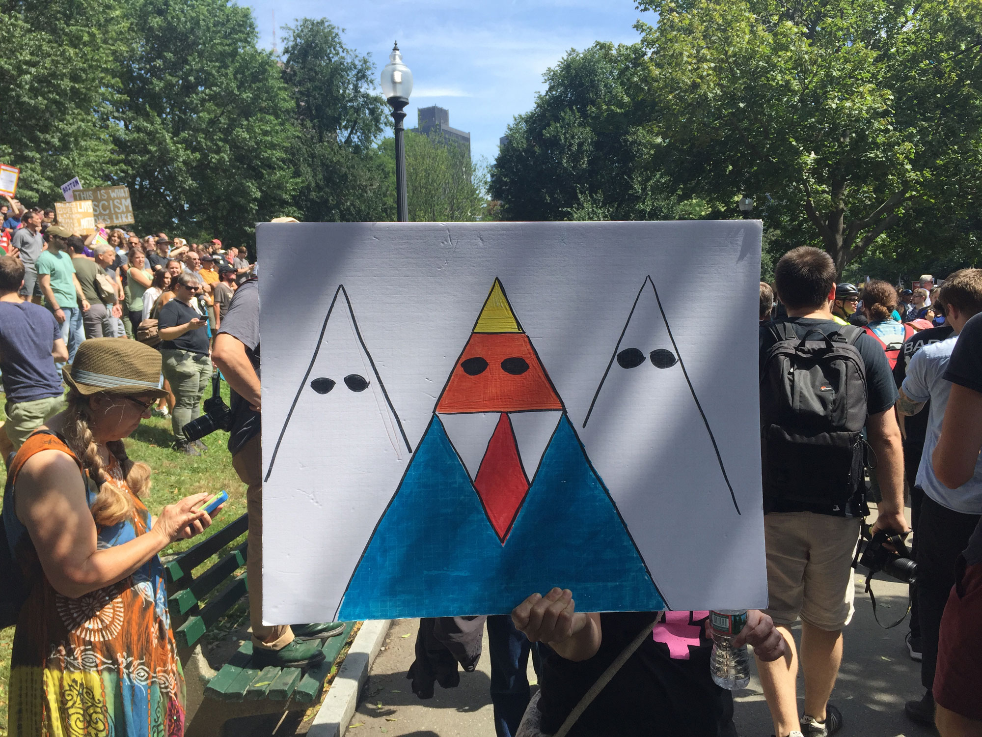 A sign tied politics with recent events in Charlottesville, Va.