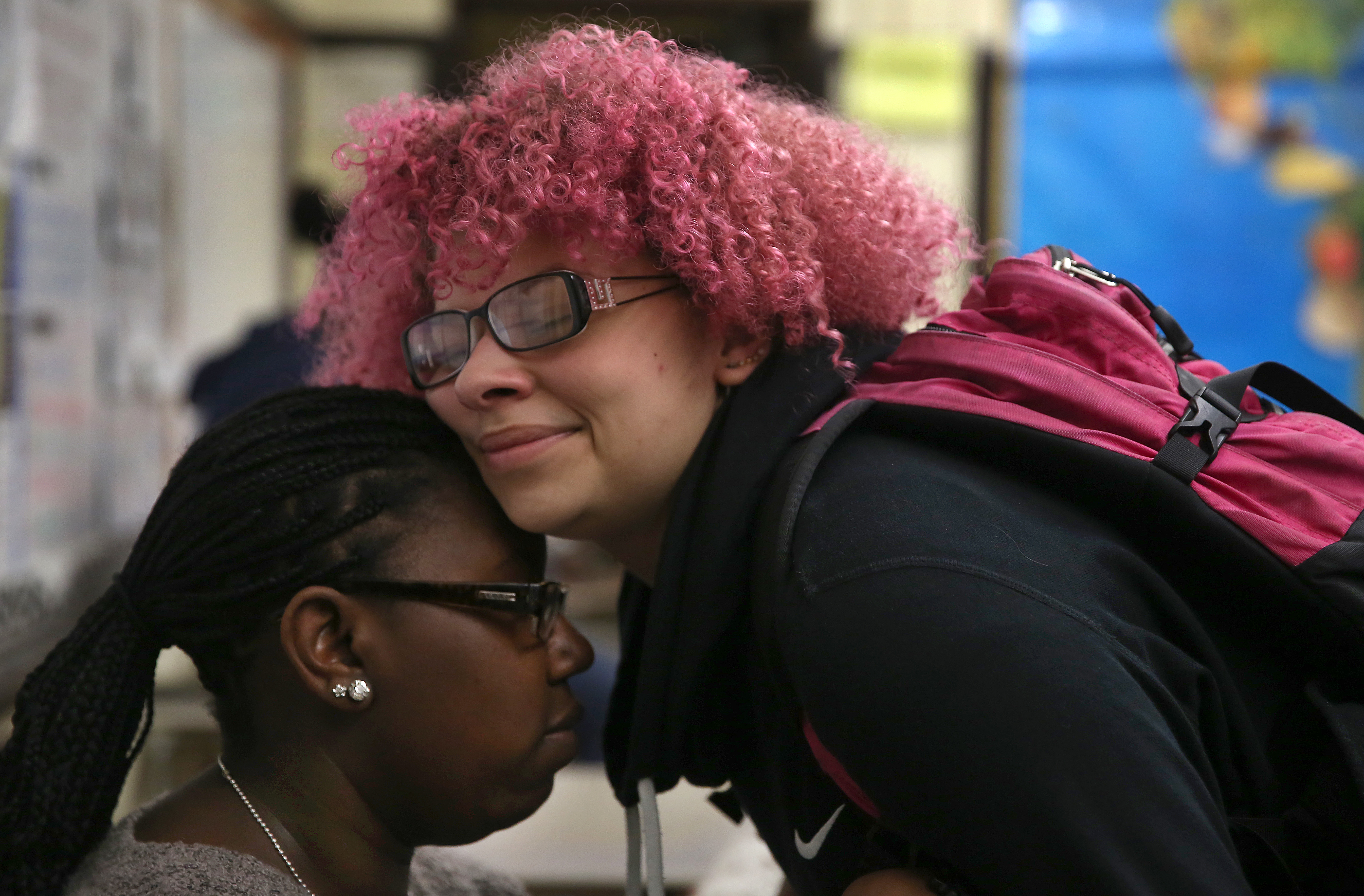 Ashley Kelsey (right) and Samaya Hasberry relaxed at their rehearsal for the Black History Month showcase.