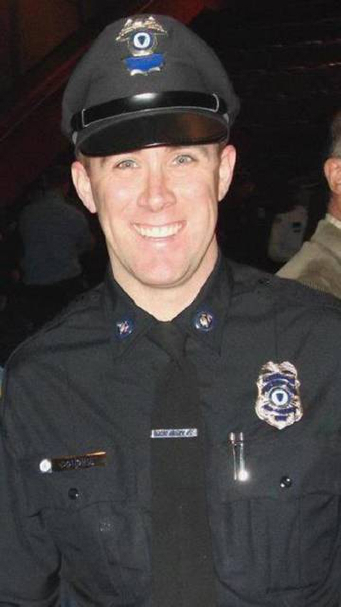 MBTA Transit Police Officer Richard H. Donohue Jr. suffered a three-quarter inch bullet wound to the top of his right thigh and nearly bled to death at the scene.
