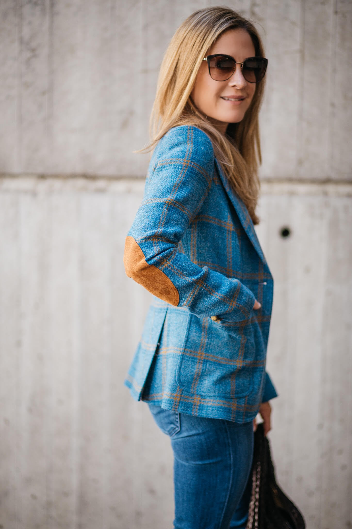 Fashion stylist Tara West in a tweed blazer.