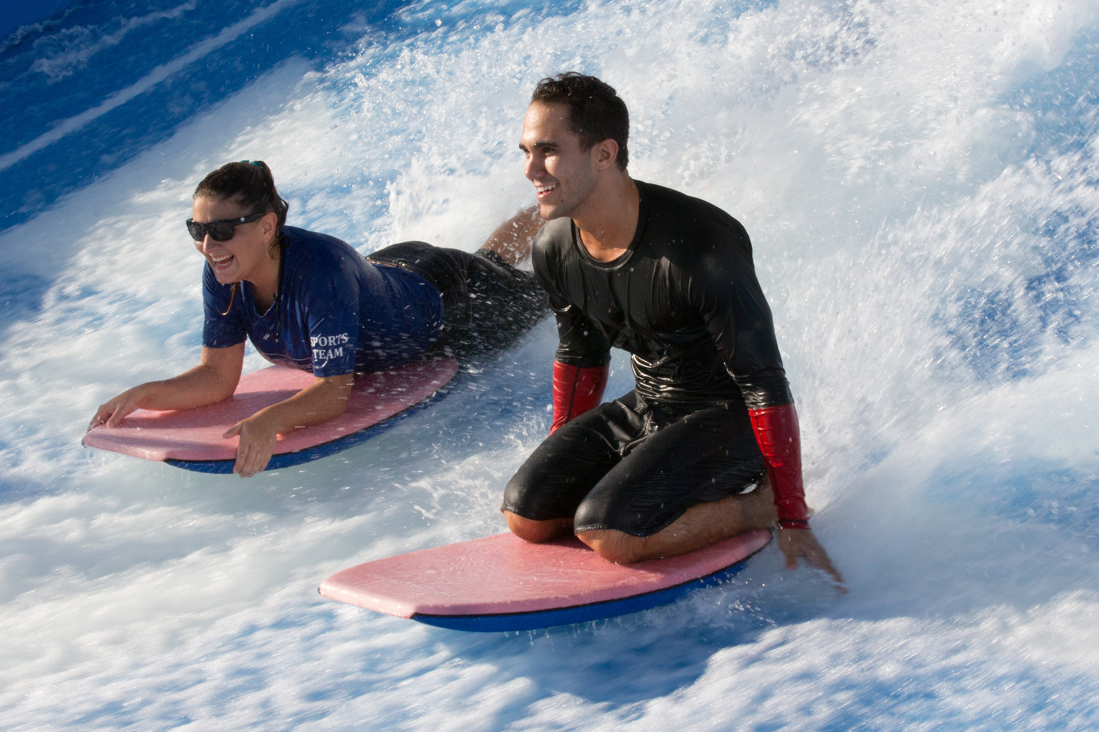 Catching “waves” on the ship’s FlowRider surfing simulator.