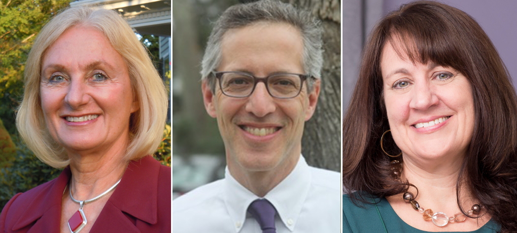 Newton Ward 6 councilor-at-large candidates, from left, Victoria Danberg, Greg Schwartz, and Alicia Bowman.