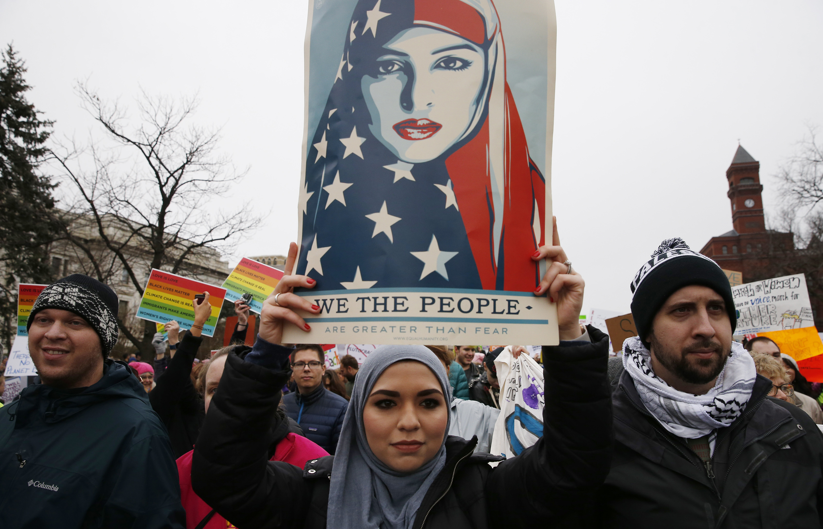 A woman carried a sign during the march.
