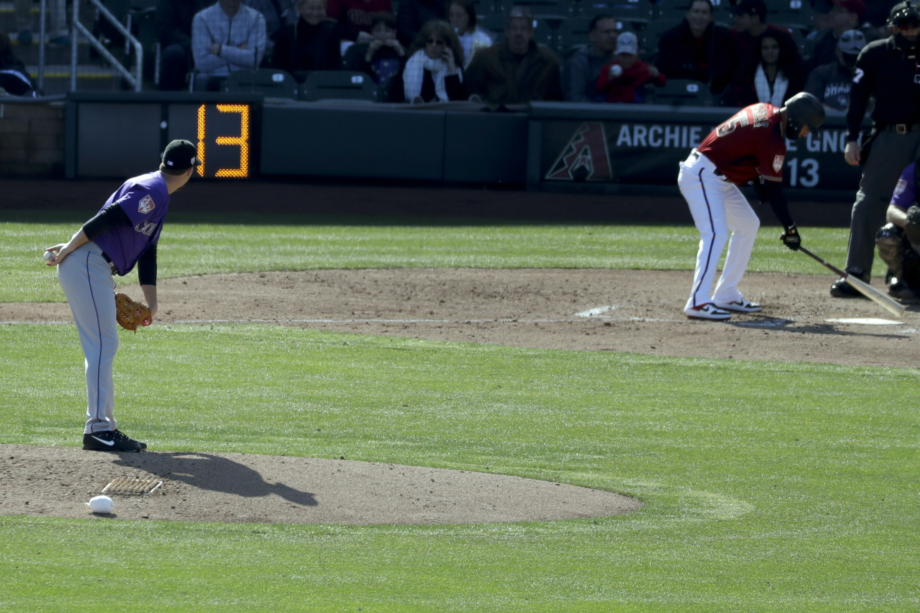 Pitch clocks like the one seen here are being used in spring training this season.