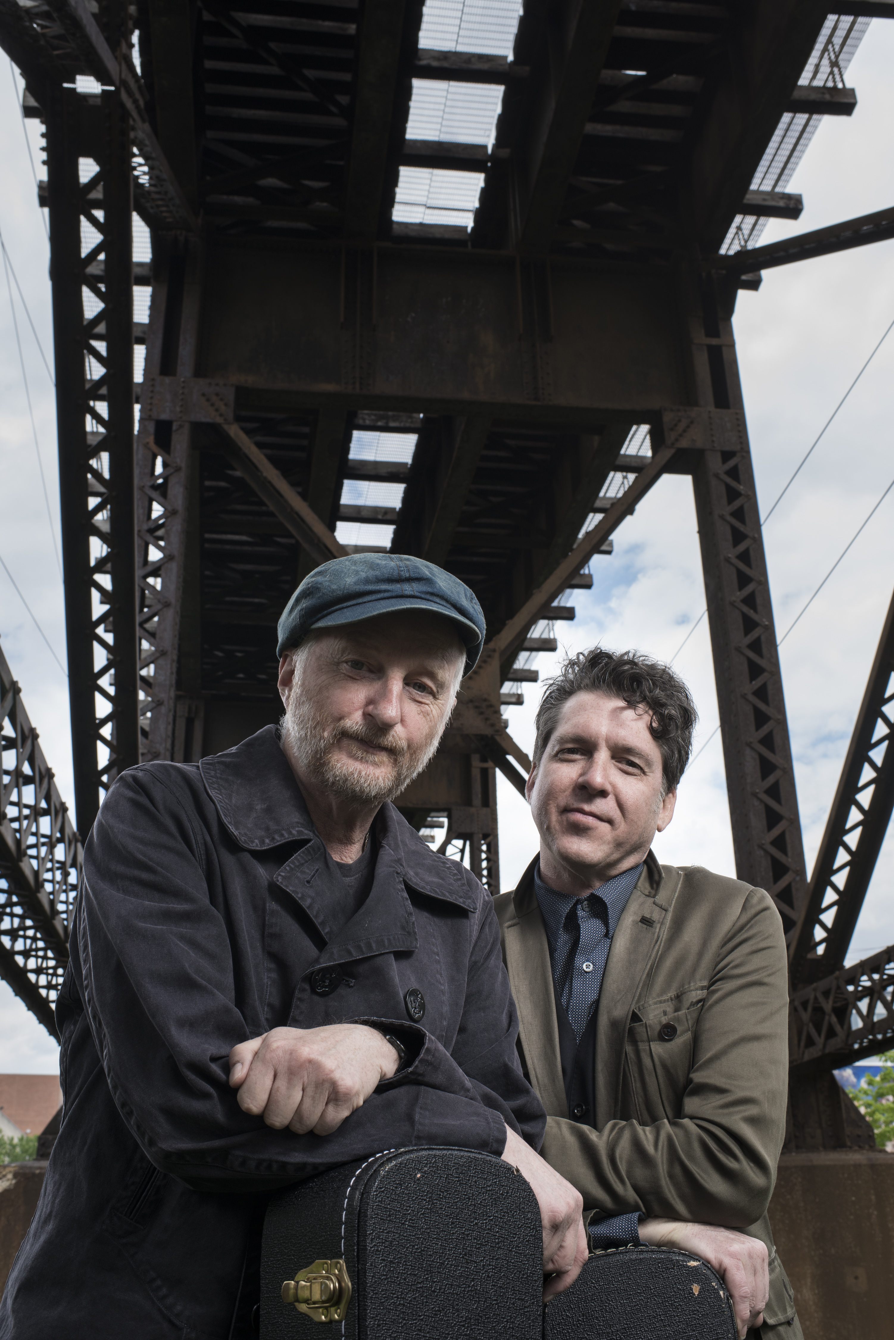 Billy Bragg (left) and Joe Henry, who recorded songs that span the railroad’s heyday for “Shine a Light,” play the Wilbur Theatre Oct. 2.