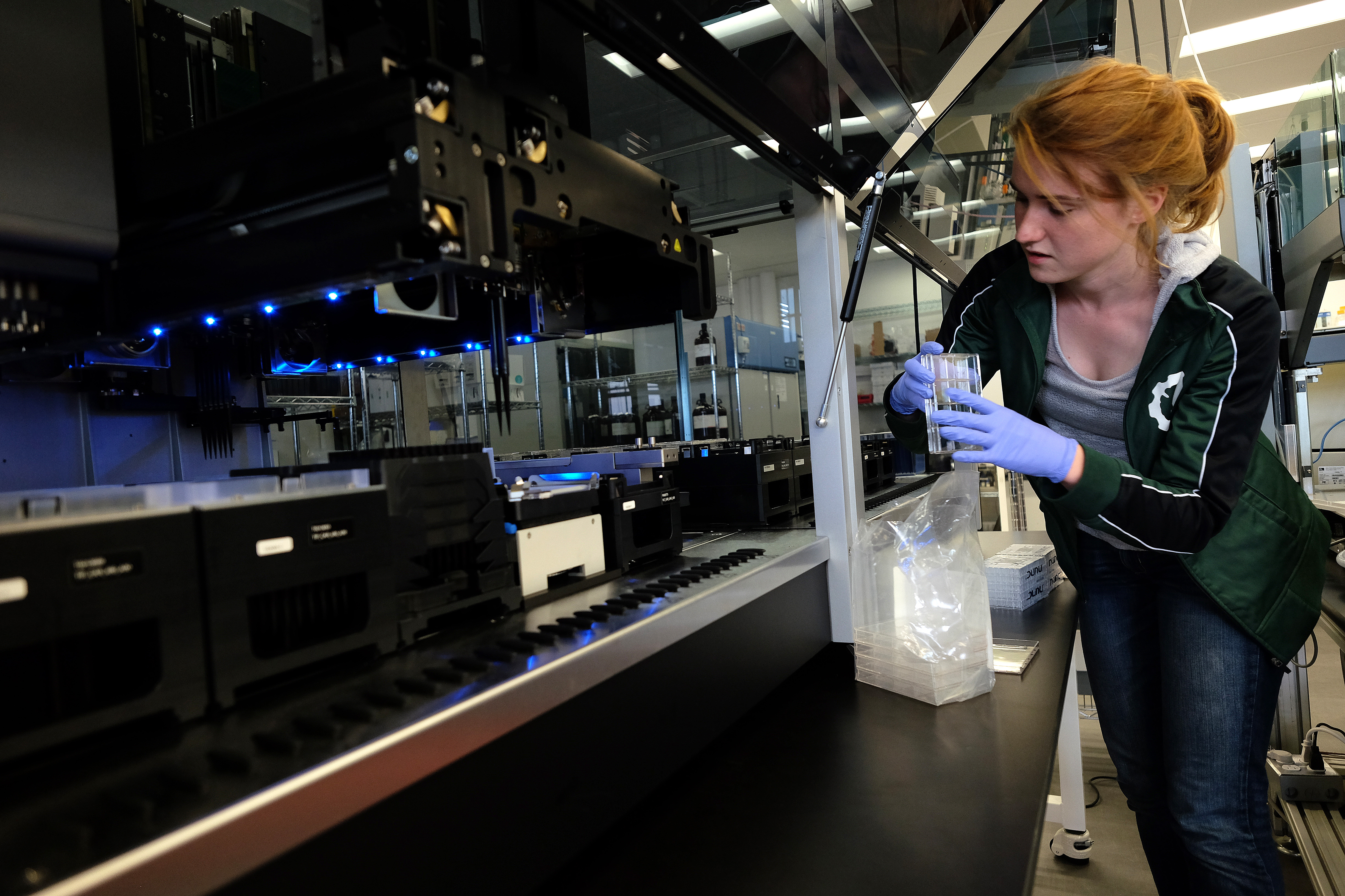 Lily Fitzgerald operated a liquidhandling robot at Gingko Biosciences in the Marine Industrial Park.