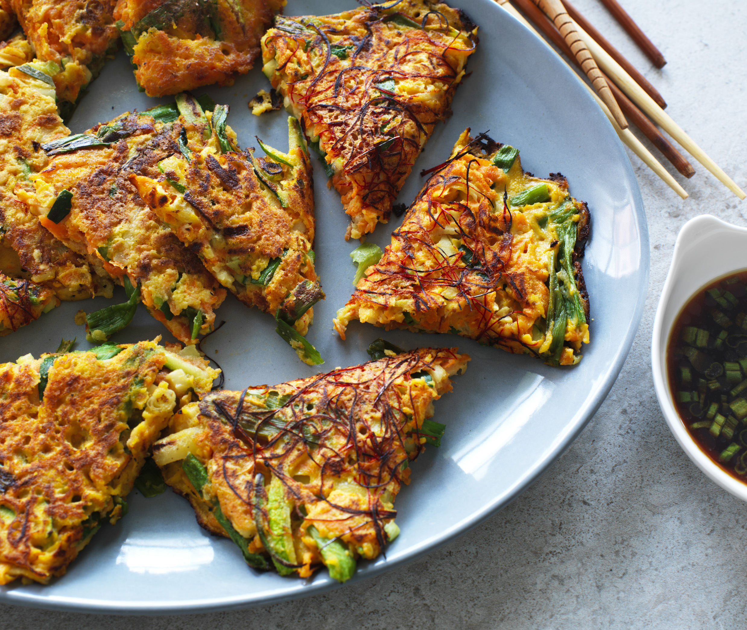 Korean-style vegetable pancakes.