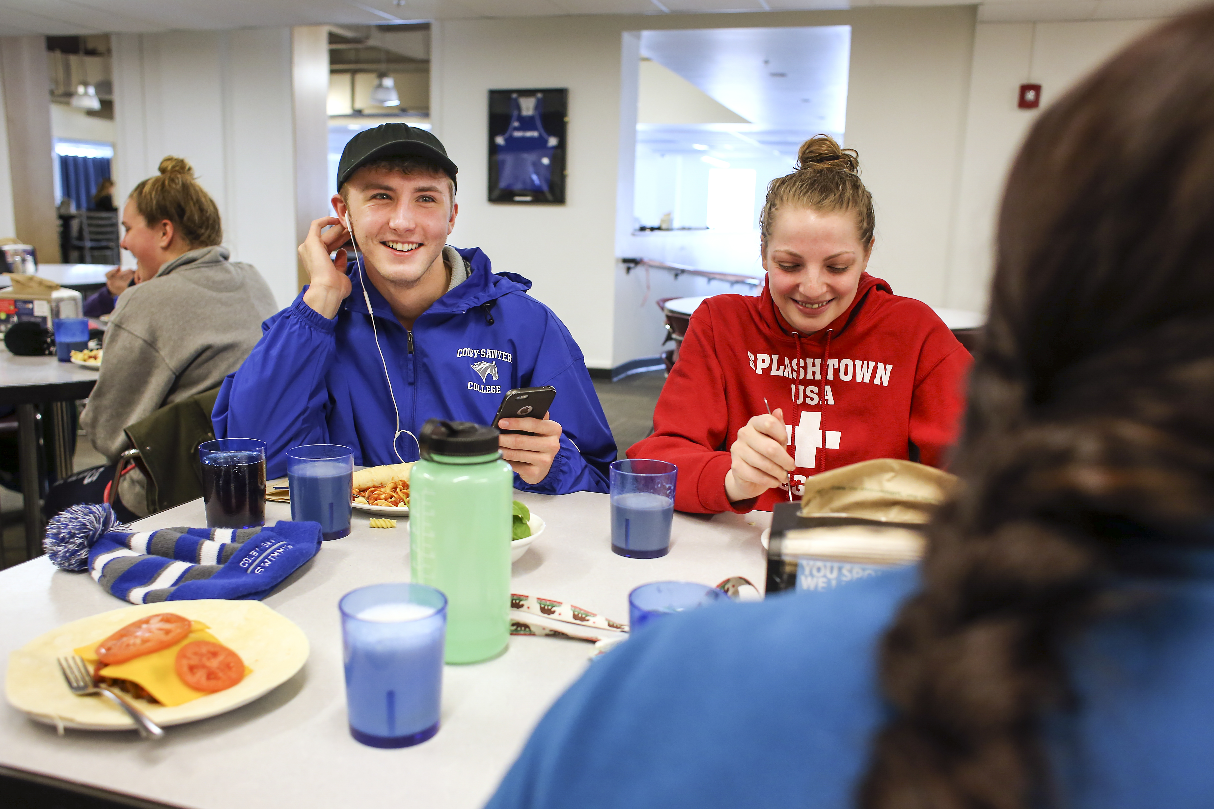 Students from left, Zach Allen and Meagan Thomsen, ate lunch at Colby-Sawyer College.