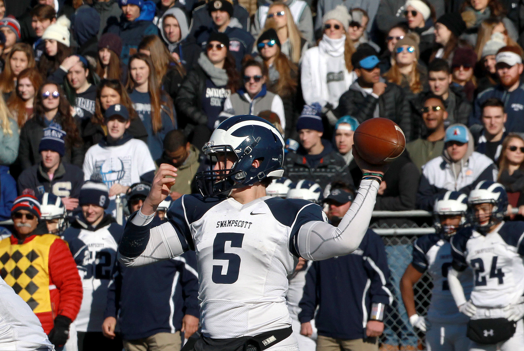 Swampscott quarterback Colin Frary fired downfield in the third quarter.