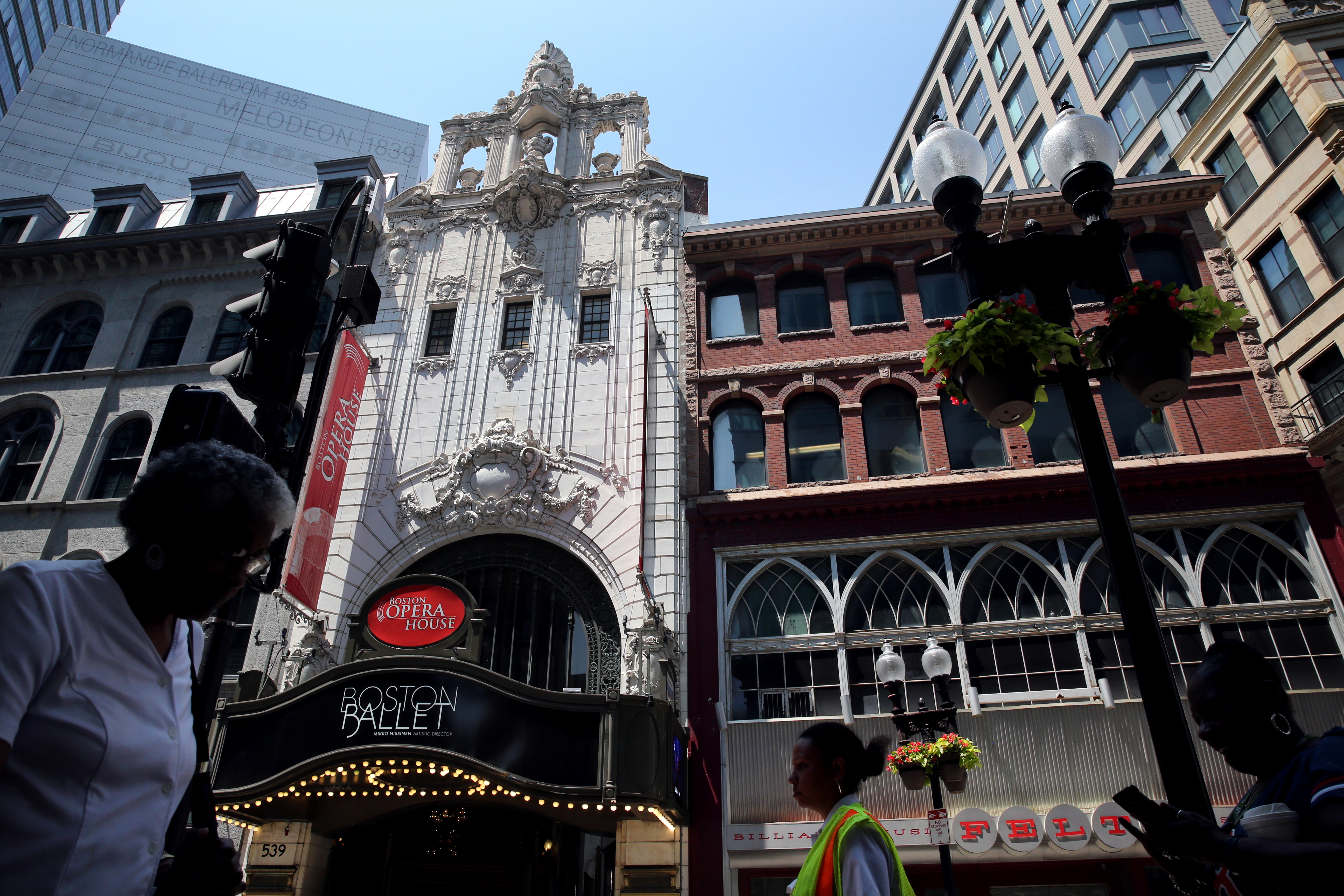 The Boston Opera House and Felt nightclub on Washington Street.