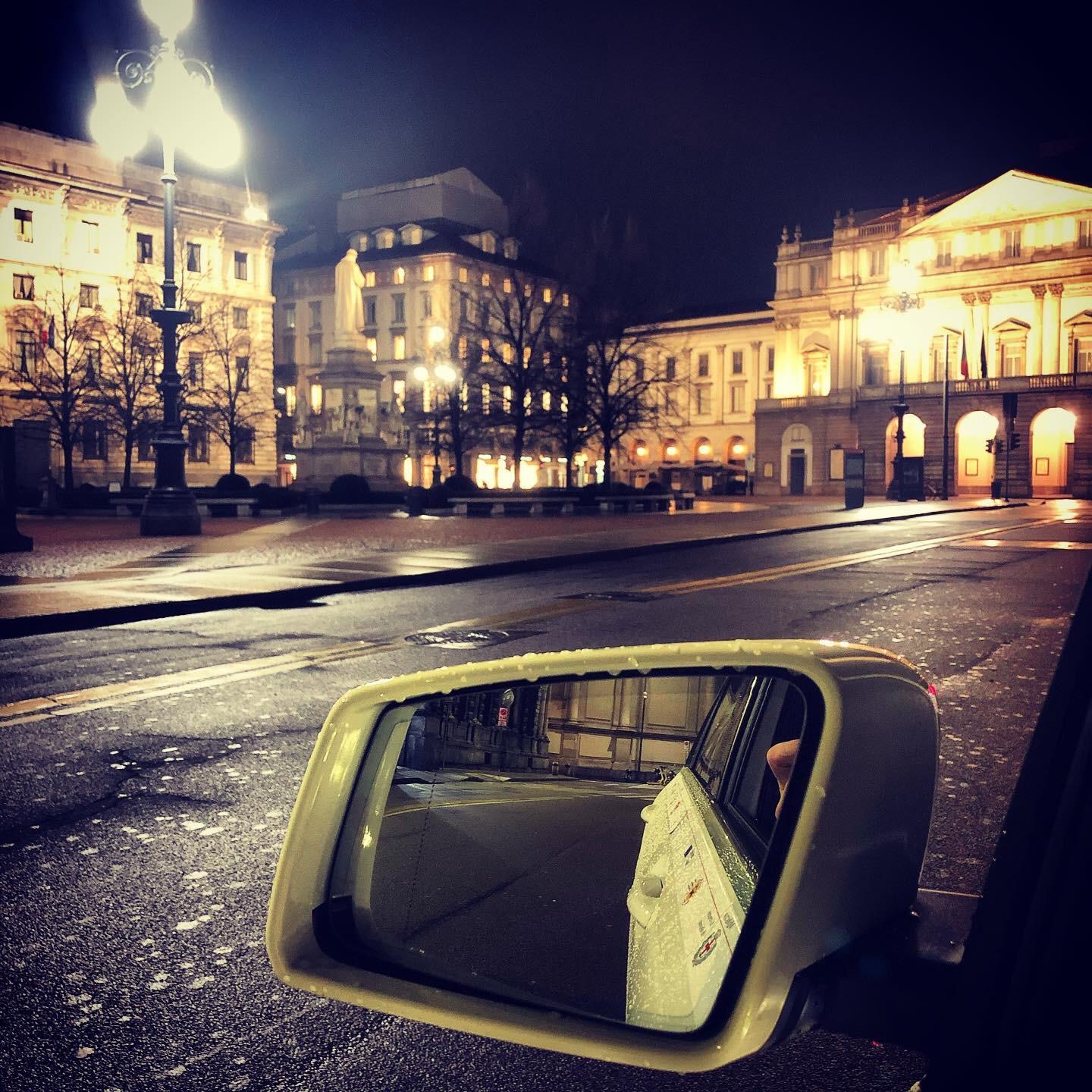 The view from Nicola Bogani's taxi on the deserted streets of Milan on March 7, his last day of work.