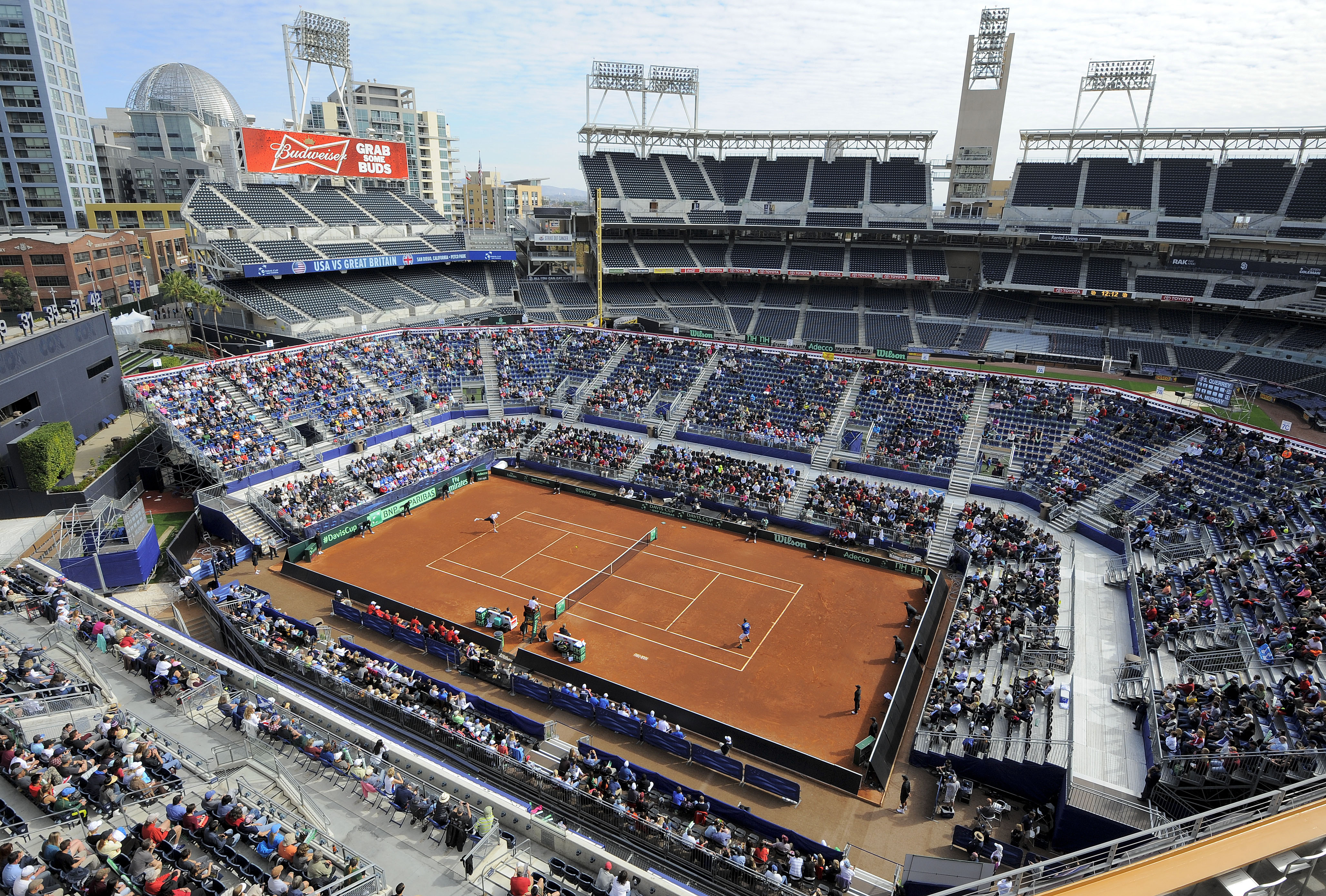 Petco Park, home to the San Diego Padres, was made into a tennis venue for the Davis Cup.