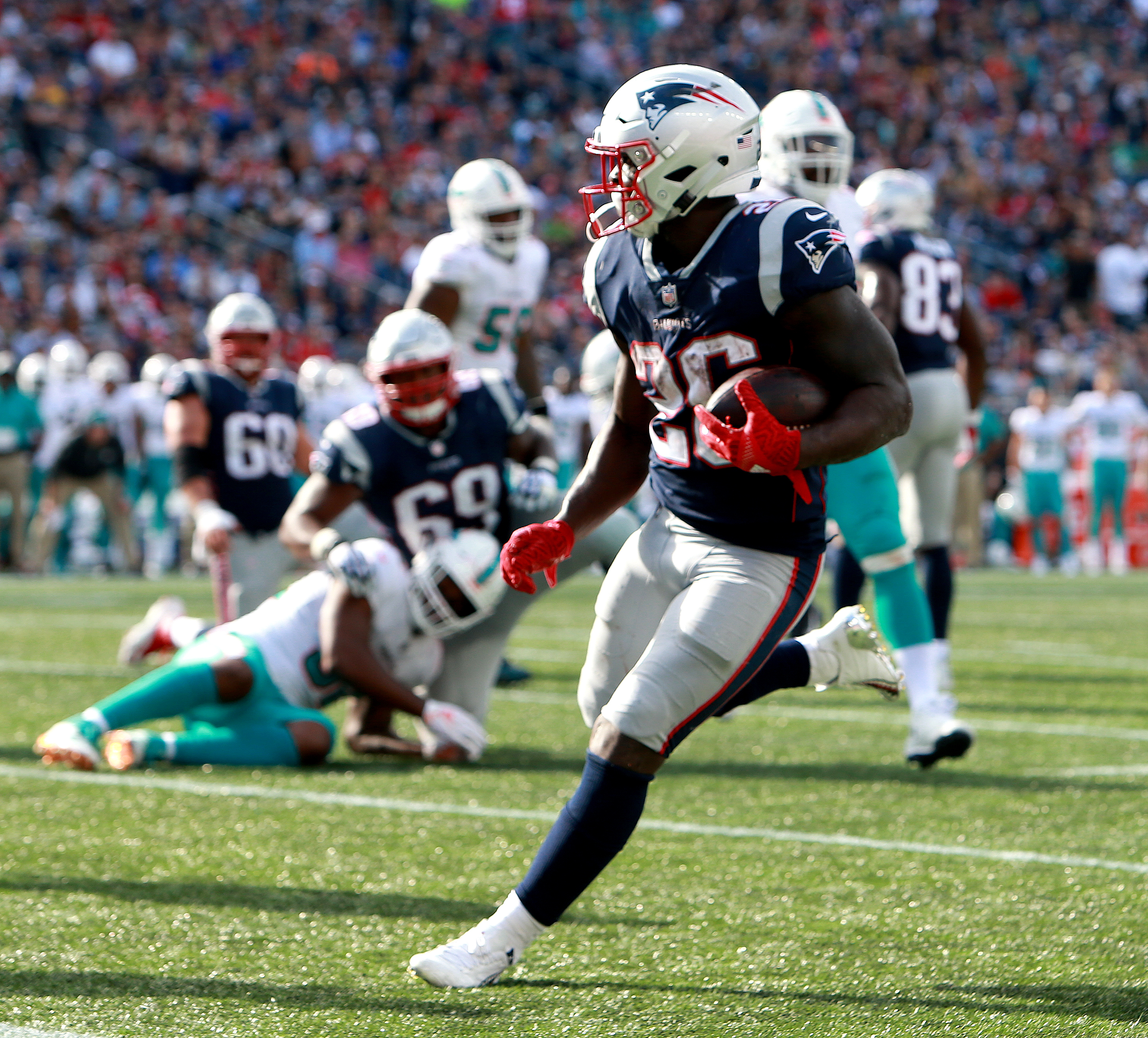 Sony Michel rushed for his first career touchdown in the fourth quarter.
