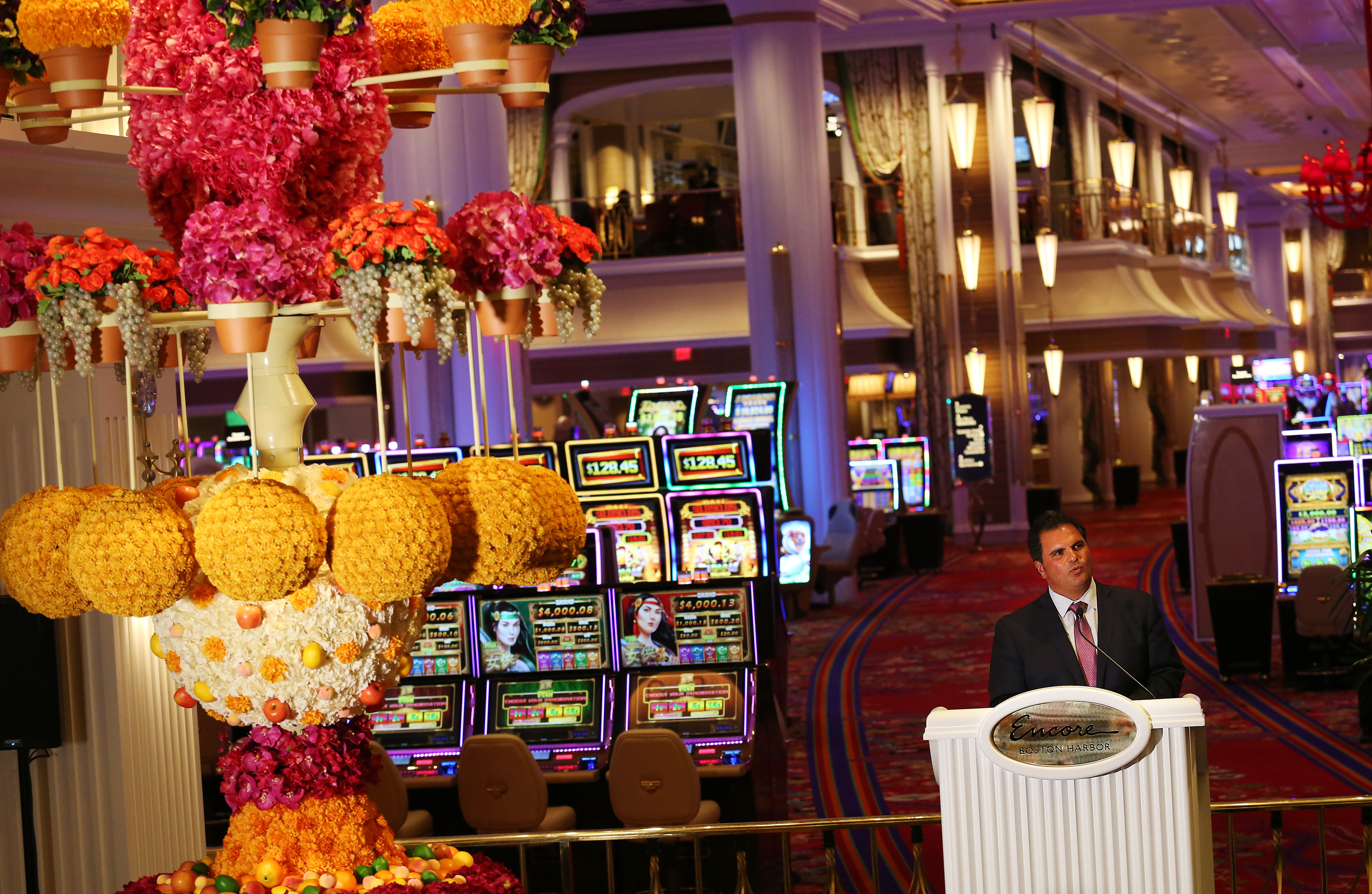 Everett Mayor Carlo DeMaria Jr. spoke during a press conference at Encore Boston Harbor on Friday.