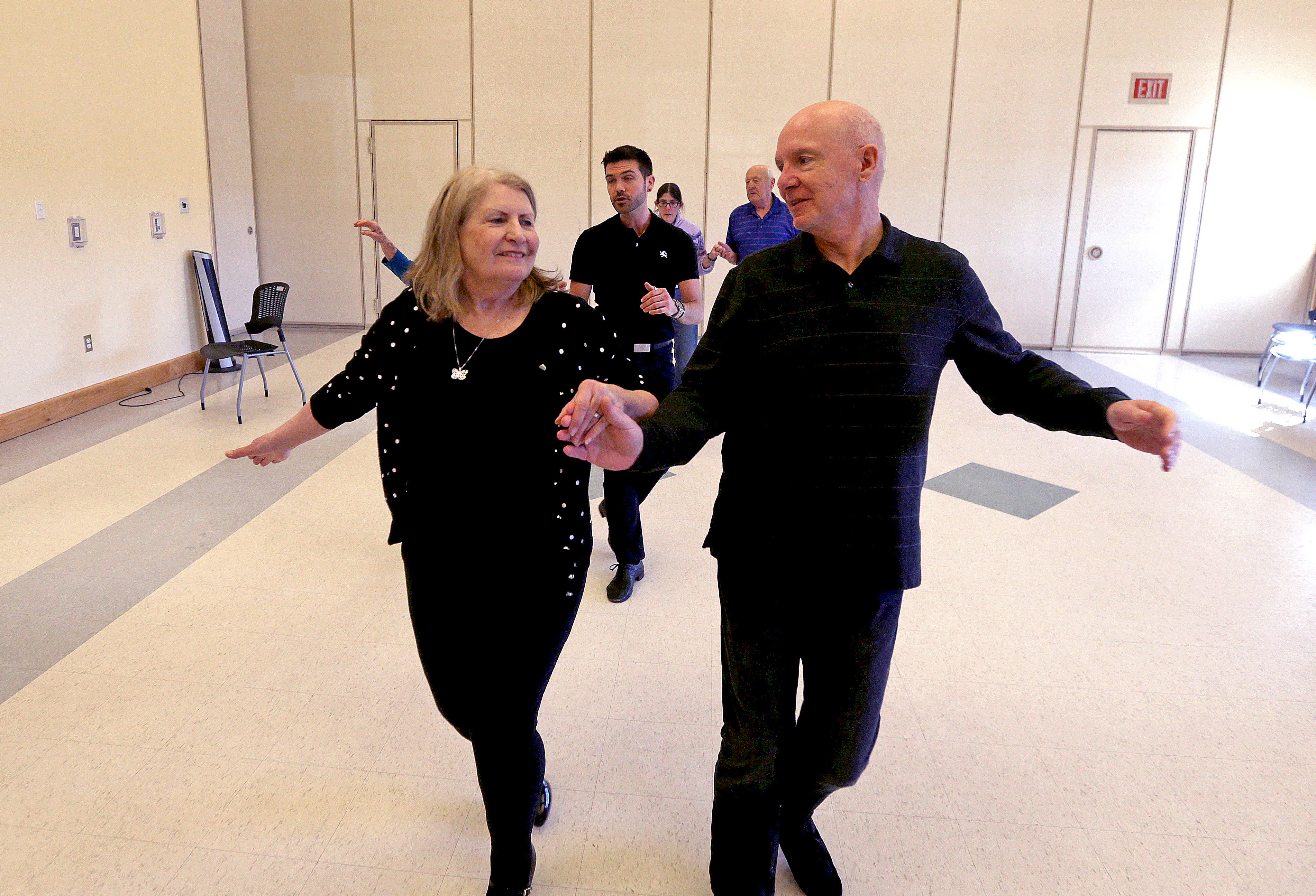 Dance Instructor J Michael Winward, of "Steps In Time," center rear, led a "Naughty Nookers" dance class at Plymouth senior center.