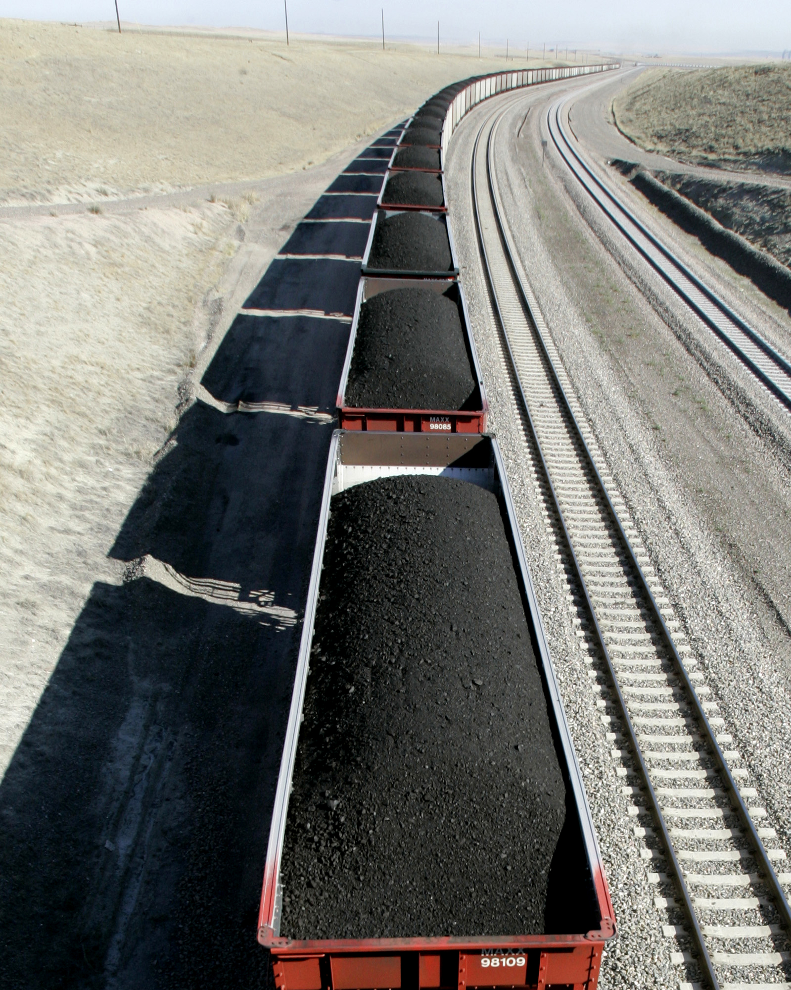 A train loaded with coal traveled through Wyoming in 2006.