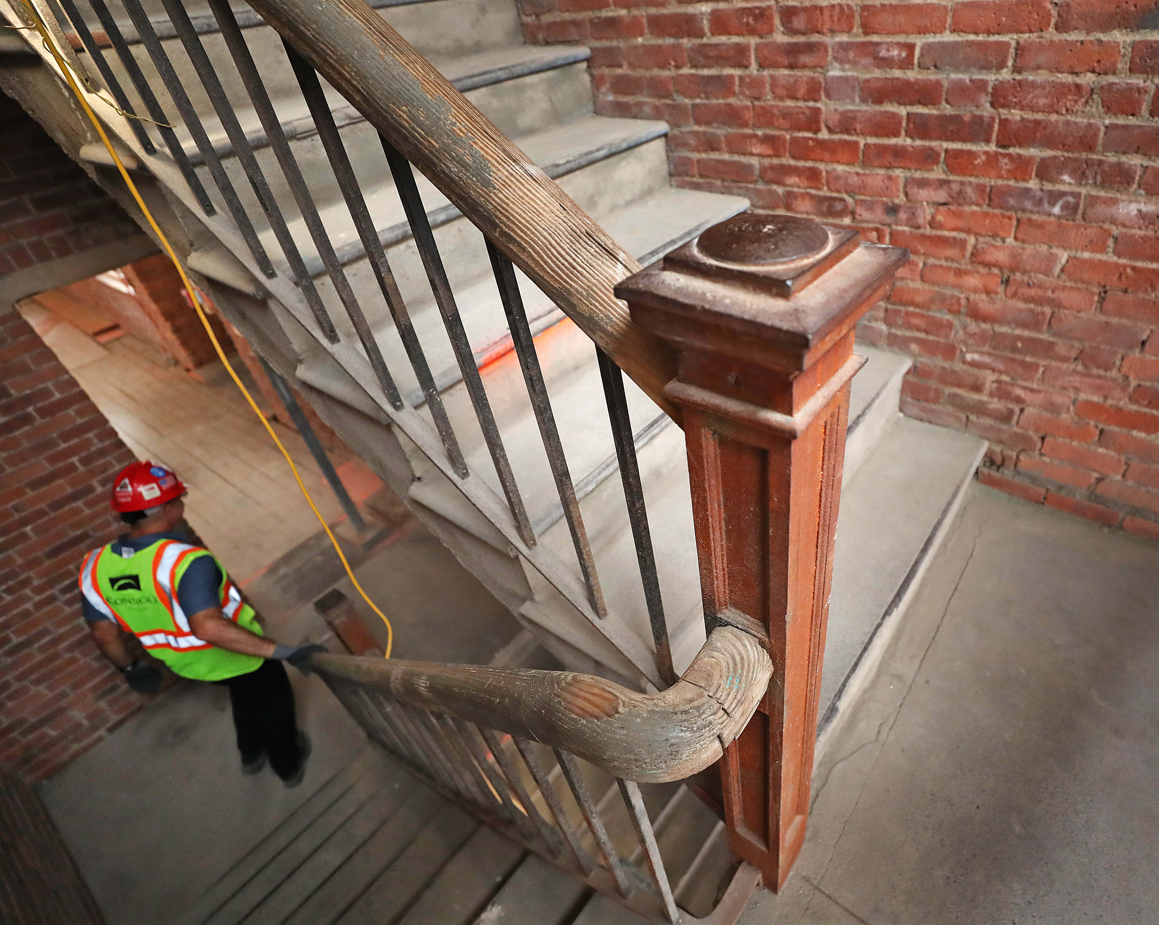 Also being restored: handrails in the building’s stairwell.