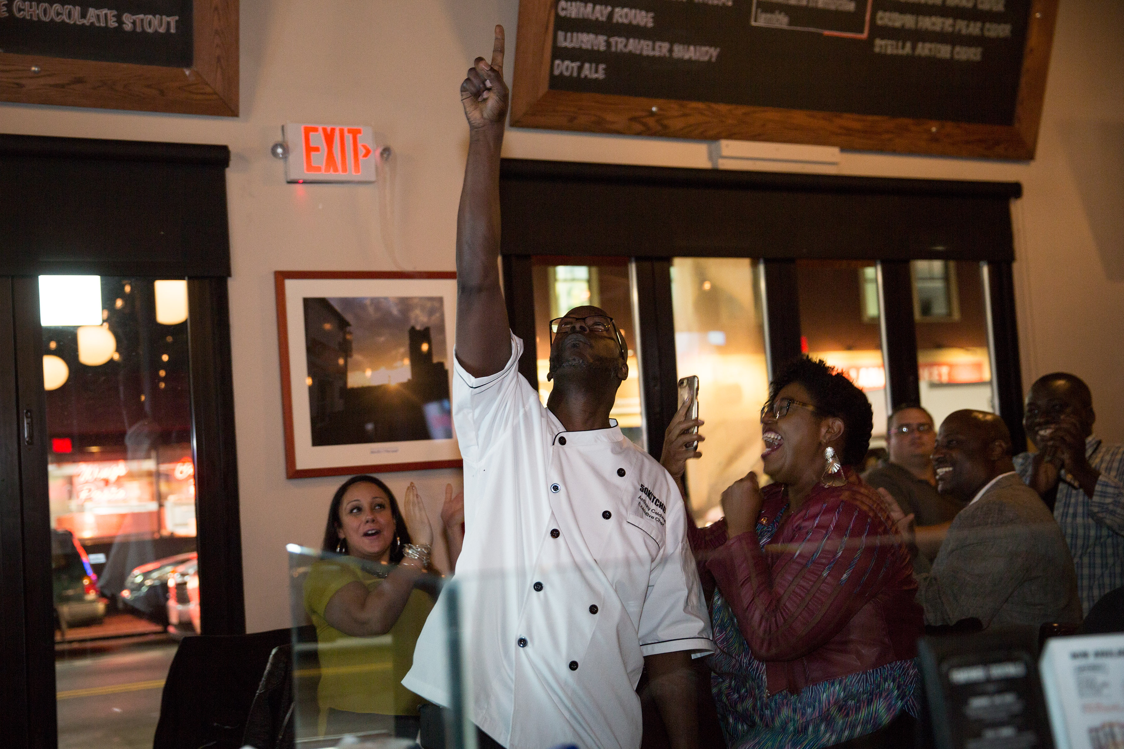 Anthony Caldwell of 50Kitchen reacted to the announcement that he won the Fields Corner Collaborative’s retail space competition.