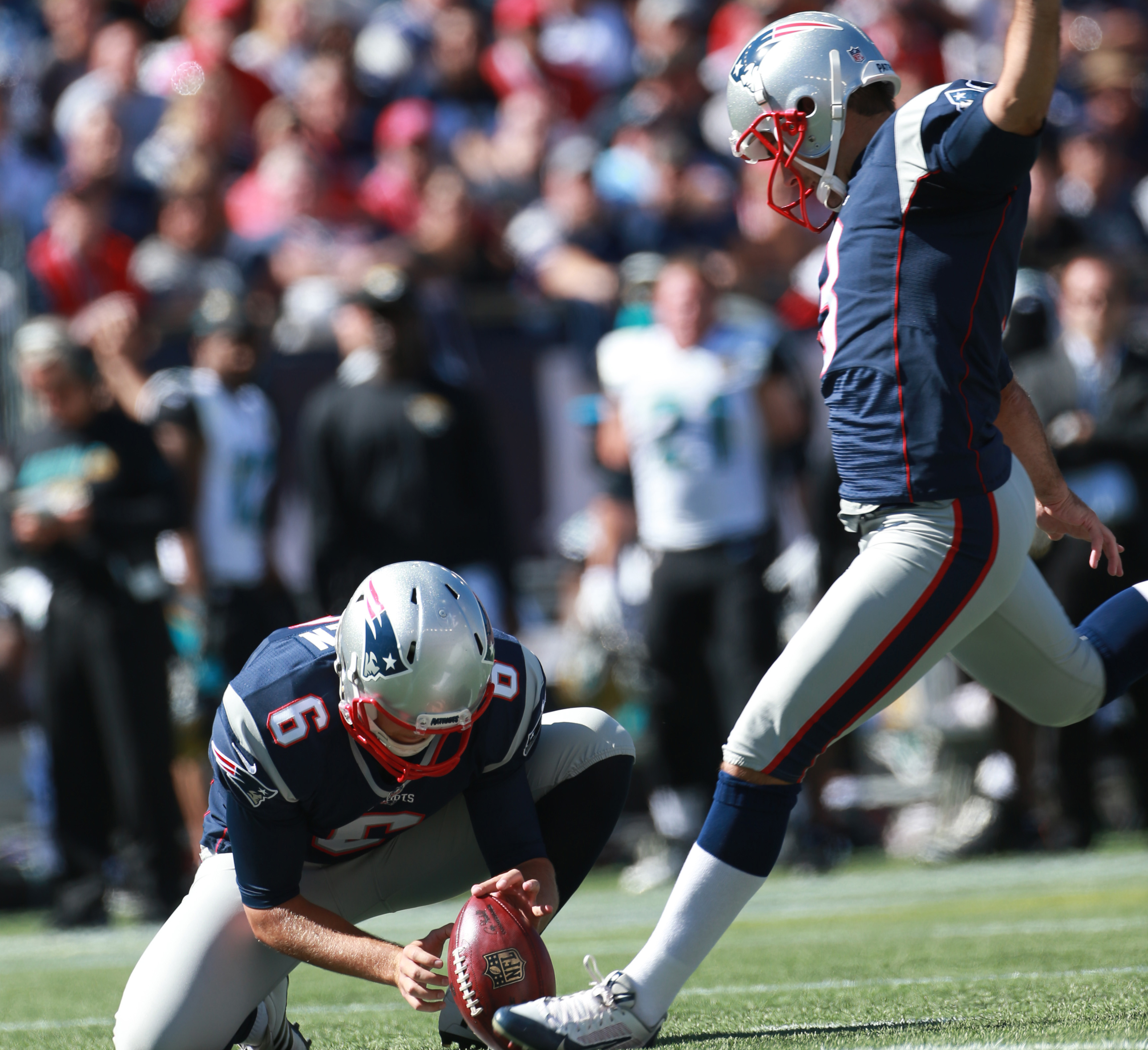 Stephen Gostkowski made a field goal in the first quarter. He set the NFL record for consecutive extra points on Sunday.
