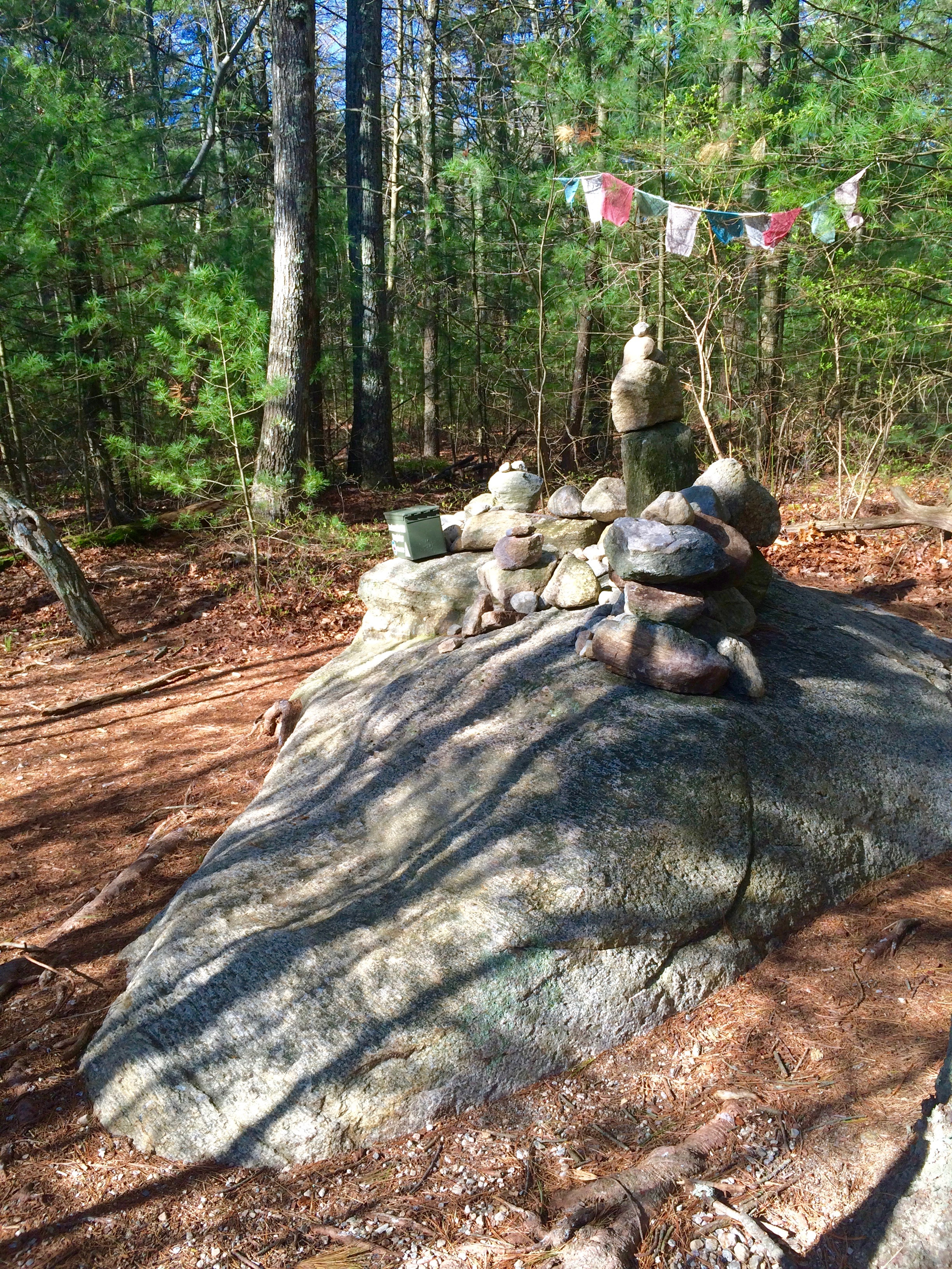 A rock sculpture on the top of Jerimoth Hill marks Rhode Island’s highest point.