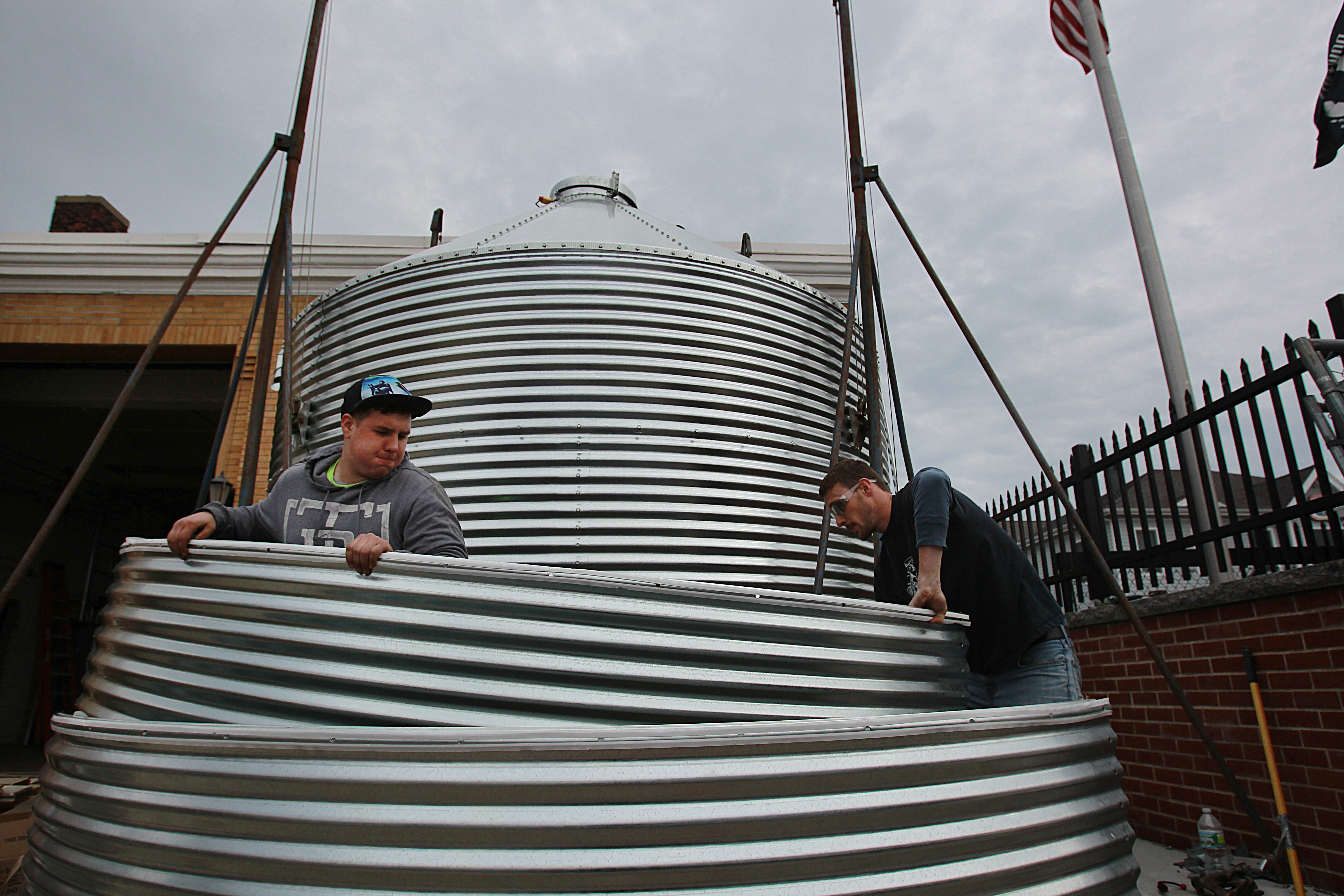 Nick Bath and Josh LaFranc worked on building the silo from the bottom up.