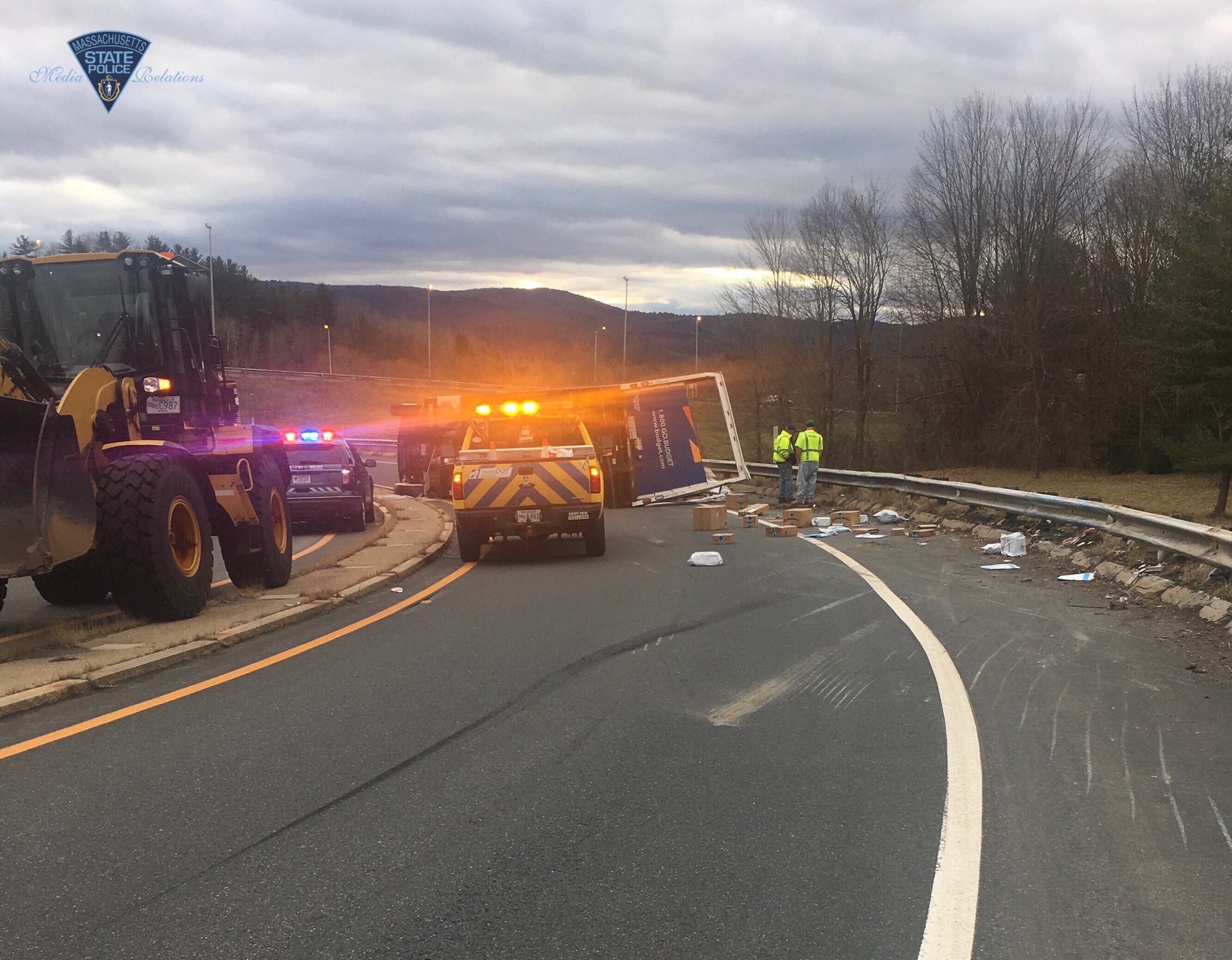 Amazon Packages Spill Onto Highway After Box Truck Flips Over In Lee The Boston Globe