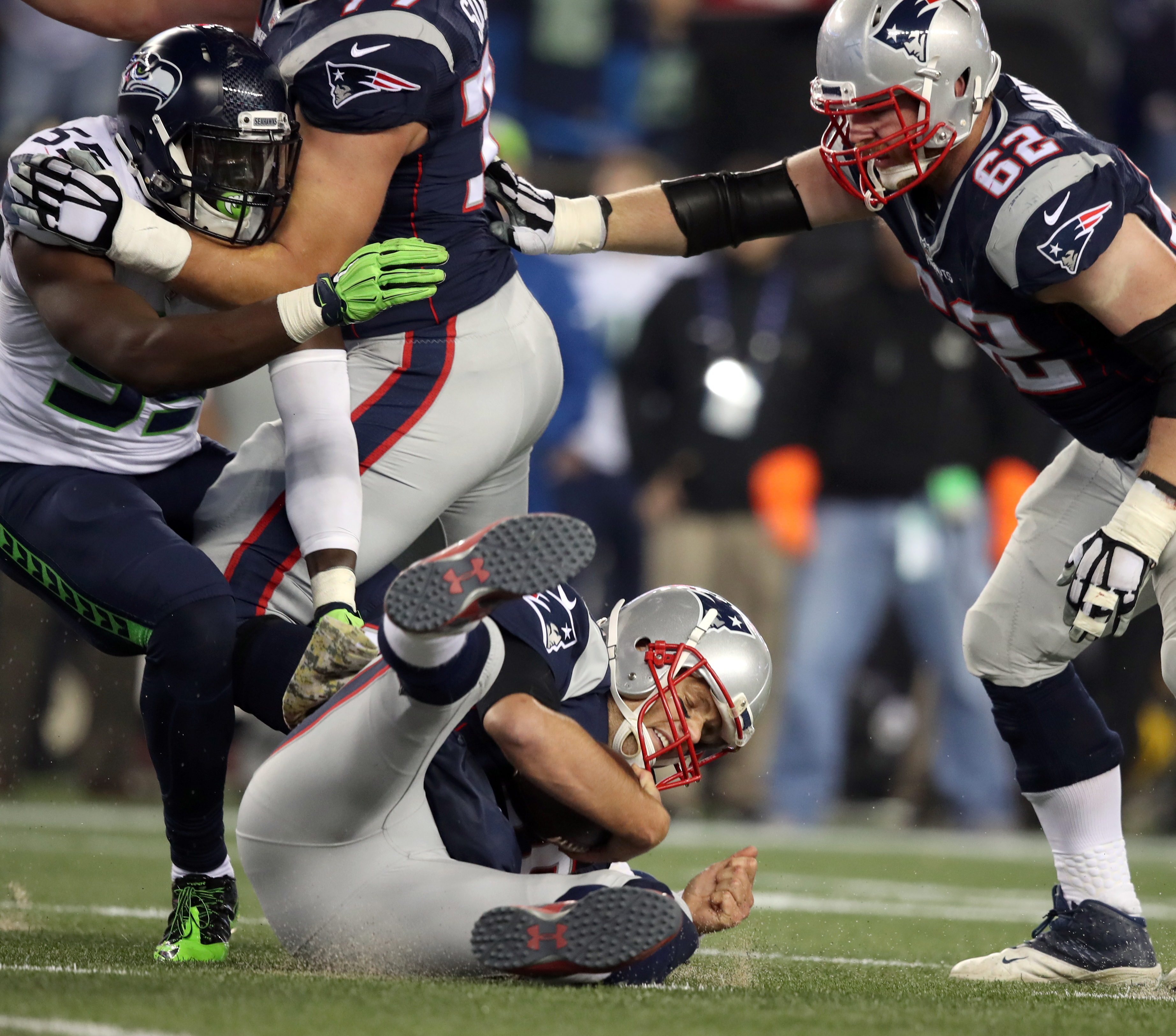 Tom Brady was sacked 15 times in 12 regular season games last season, including twice against Seattle.