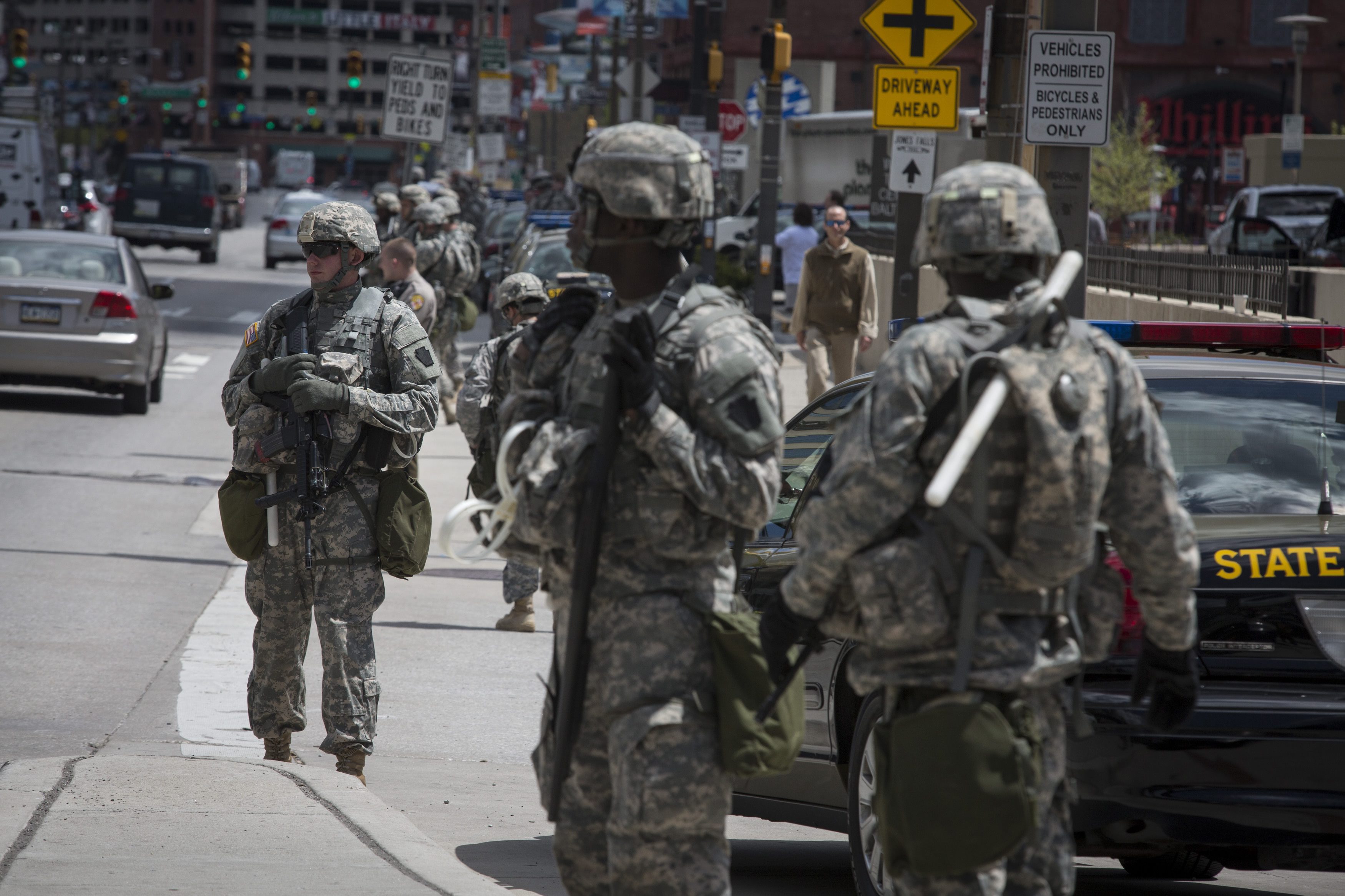 The National Guard in downtown Baltimore on Tuesday.