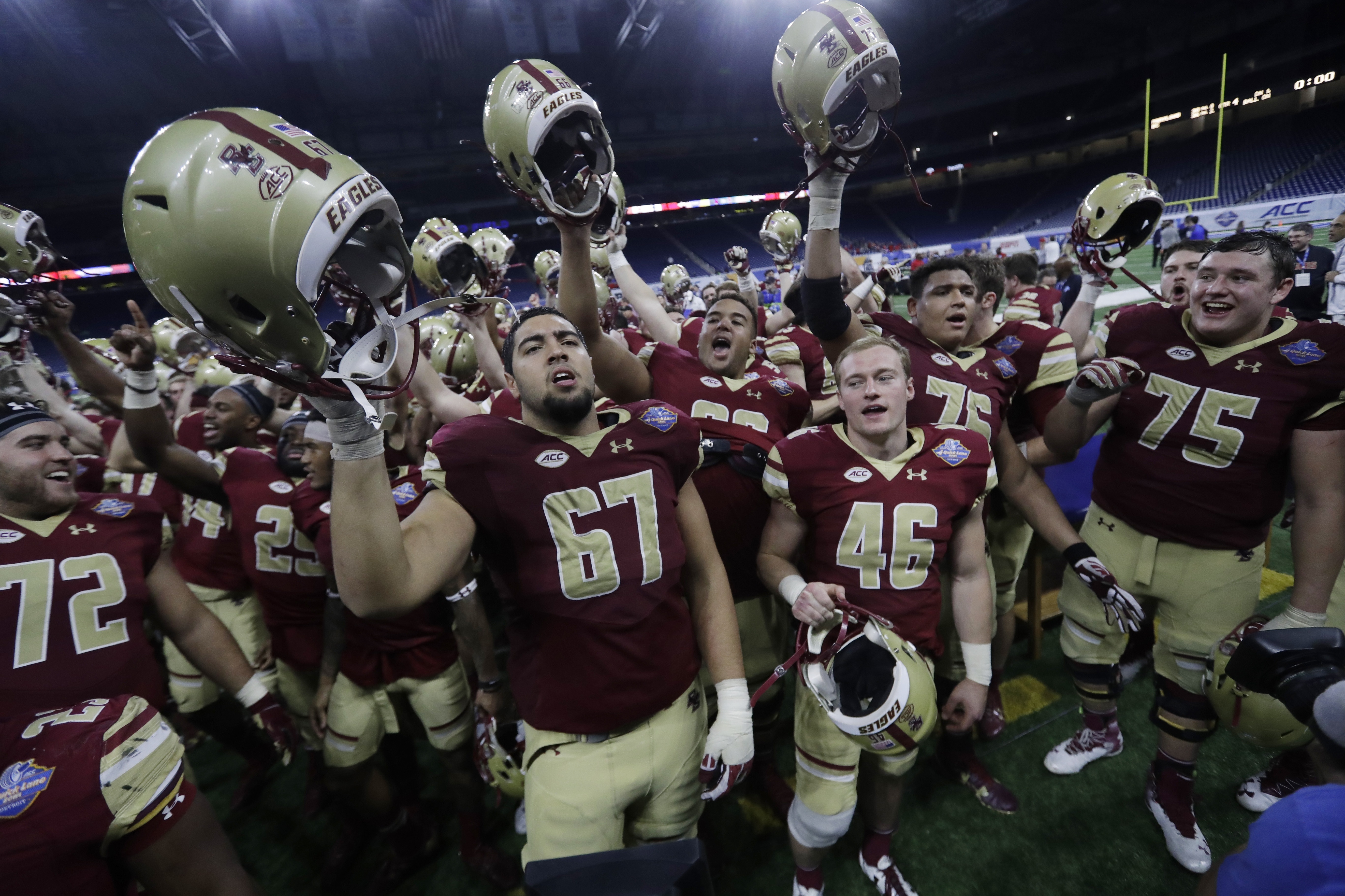 BC players celebrated after the Eagles earned their first victory in a bowl game since 2007.