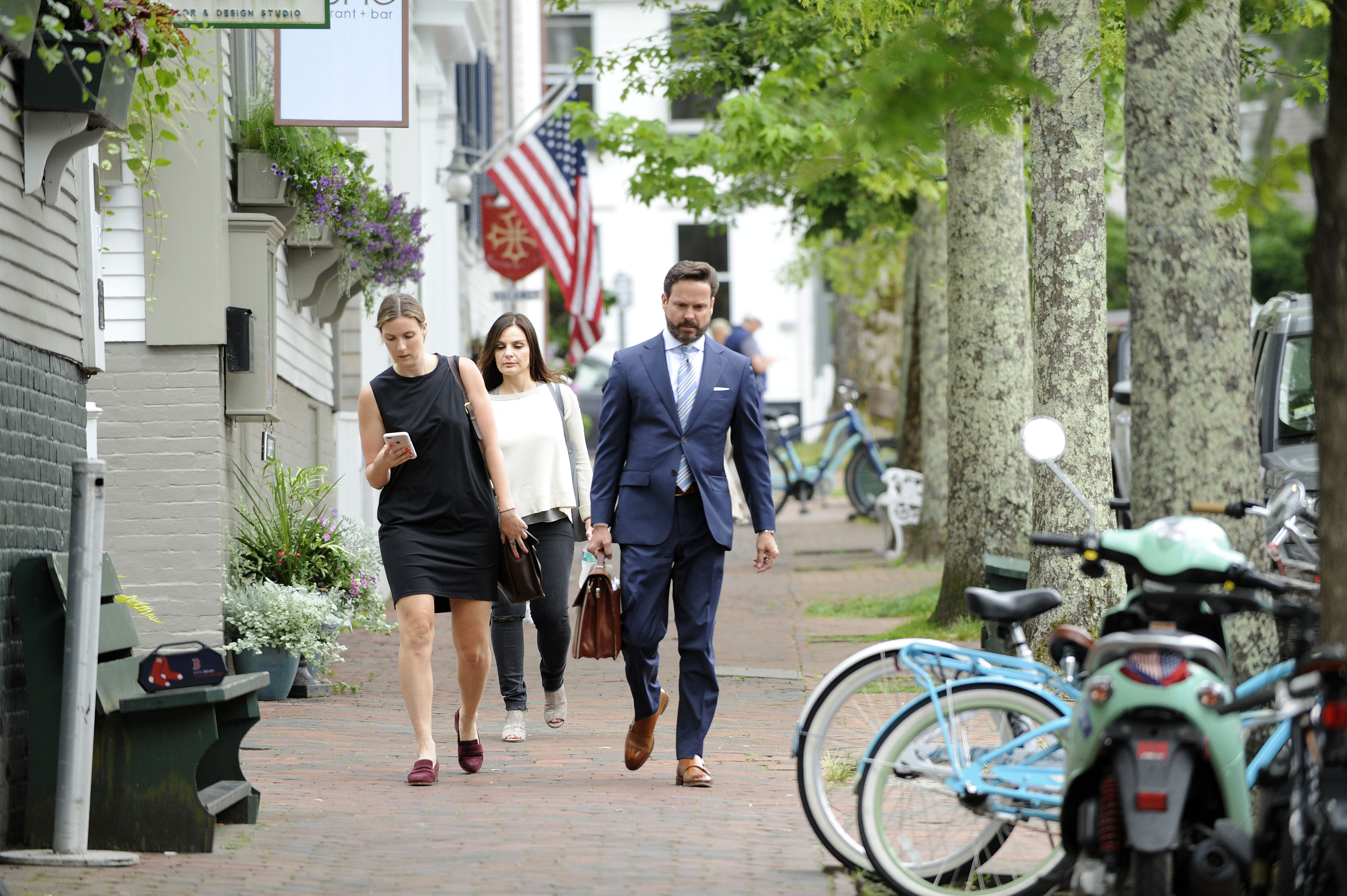 Kevin Spacey's legal team, which is headed by Alan Jackson (right), arrived at Nantucket District Court on Monday.