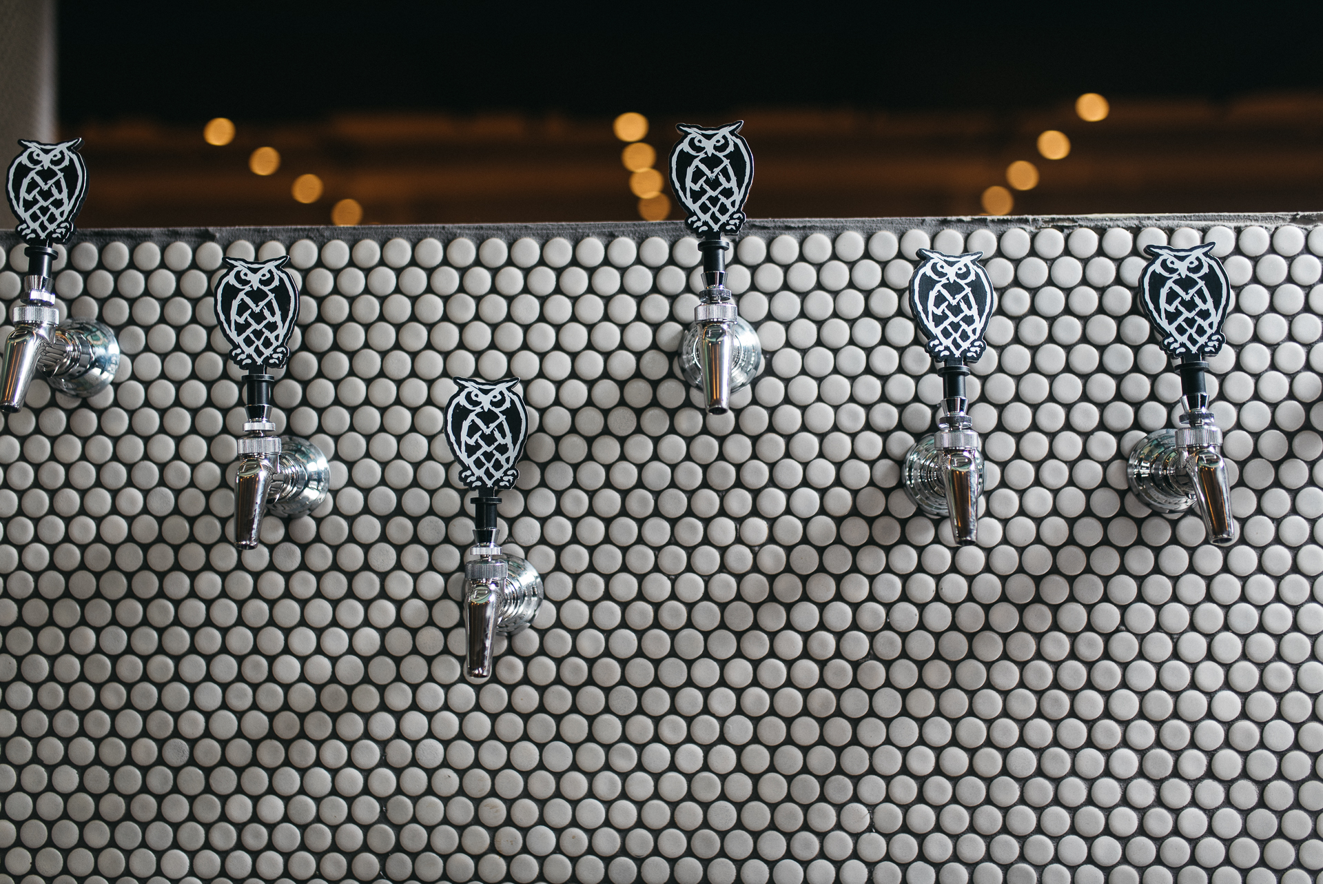 The taps bear the brewery’s signature owl logo.